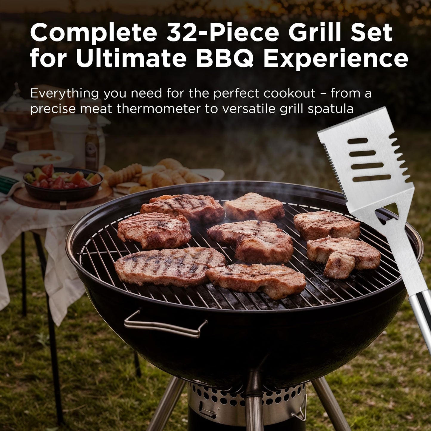 Kaluns Grilling Accessories, Dad Gifts for Fathers Day Grilling Gifts, Heavy Duty Stainless Steel BBQ Grill Tools Set for Outdoor Grill with Aluminum Case and Apron, Dad Birthday Gifts for Men Husband