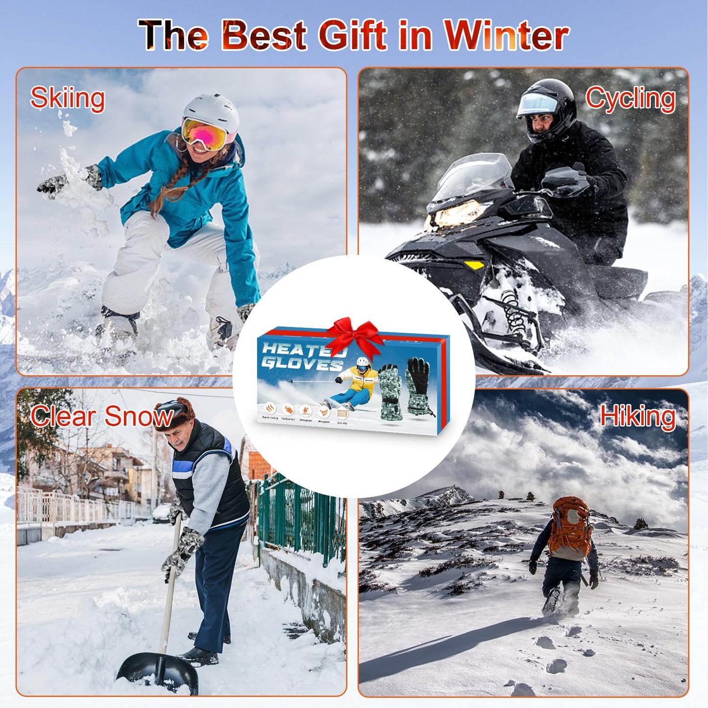 Rechargeable Heated Gloves - 7.4V Fast Heating for Men Women, Arthritis Relief, Snowmobile Skiing Hiking Working