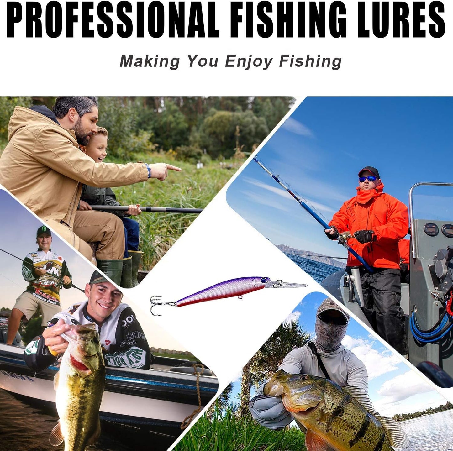 Fishing Lures Hard Baits Bass Crankbait Minnow Lures, 10pcs Deep Diving Swimbait with Strong Treble Hook 3D Lifelike Eyes Walleye Lures Fishing Lures for Bass Trout Walleye Catfish Redfish Pikes