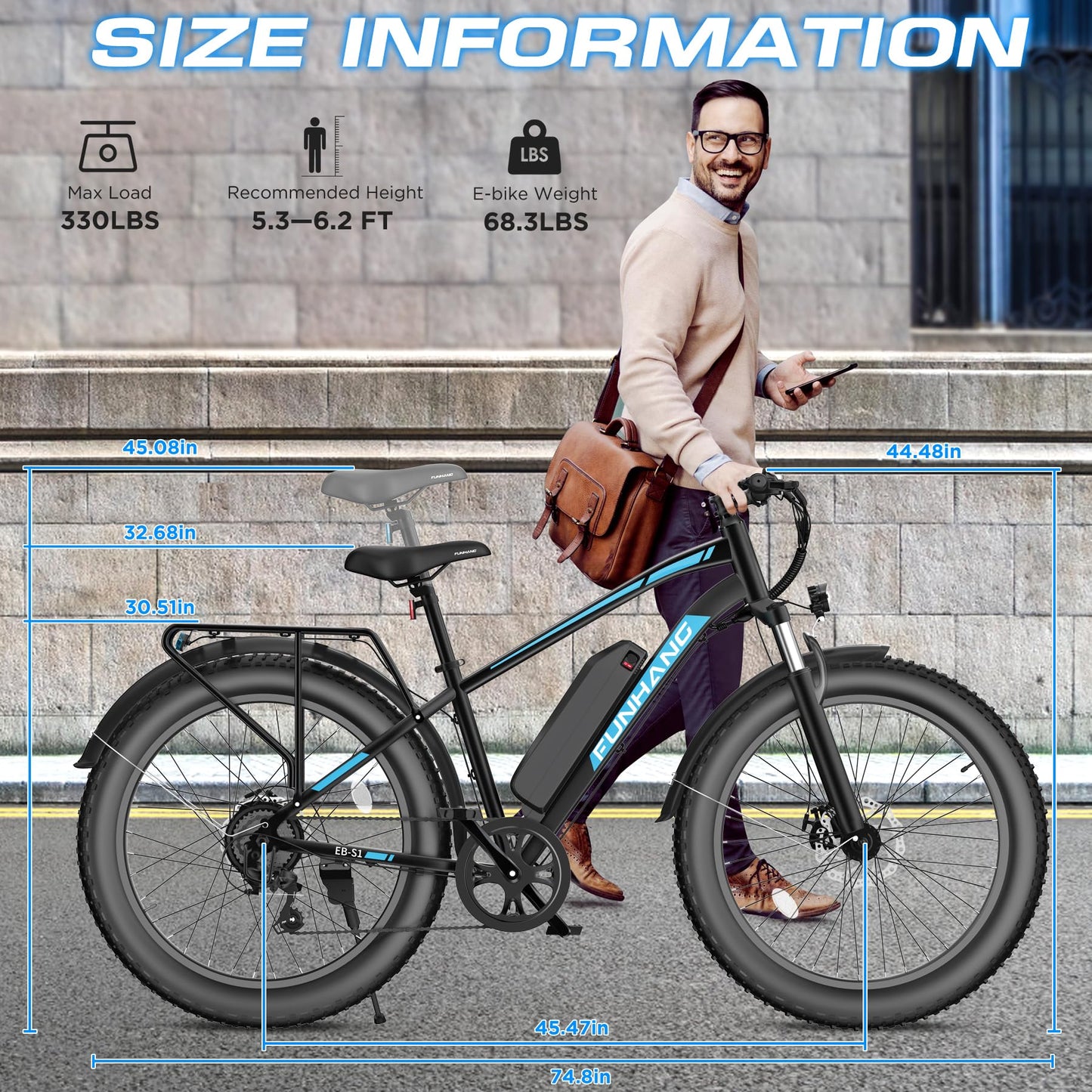 Electric Bike for Adults, 1000W Peak Ebike, 25MPH 60Miles Electric Mountain Bike, 26" Fat Tire Electric Bicycle with 48V 13AH Battery, Rear Rack, Turn Signal, Lockable Suspension Fork,7 Speed