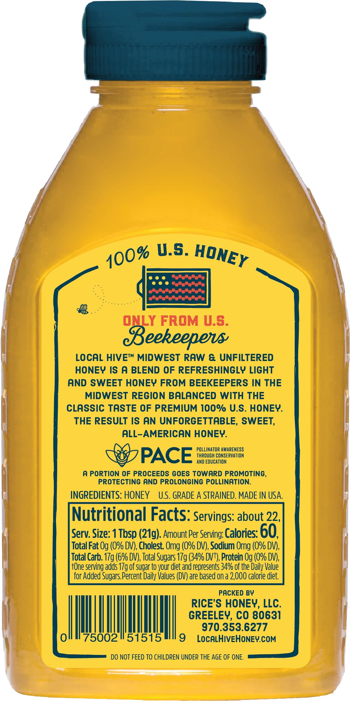 Local Hive Midwest Raw Unfiltered Honey – 16 oz, 100% Pure US Honey, Sourced from American Bees and Beekeepers - Natural Sweetener, Ideal for Tea, Baking, and Cooking