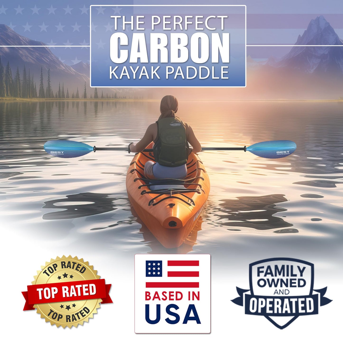 Best Marine and Outdoors Kayak Paddle, Carbon Fiber Shaft & Fiberglass Reinforced Polypropylene Blades, 220cm, 234cm, 250cm, Lightweight Kayak Paddles for Adults (Blue Prism, 234 CM)