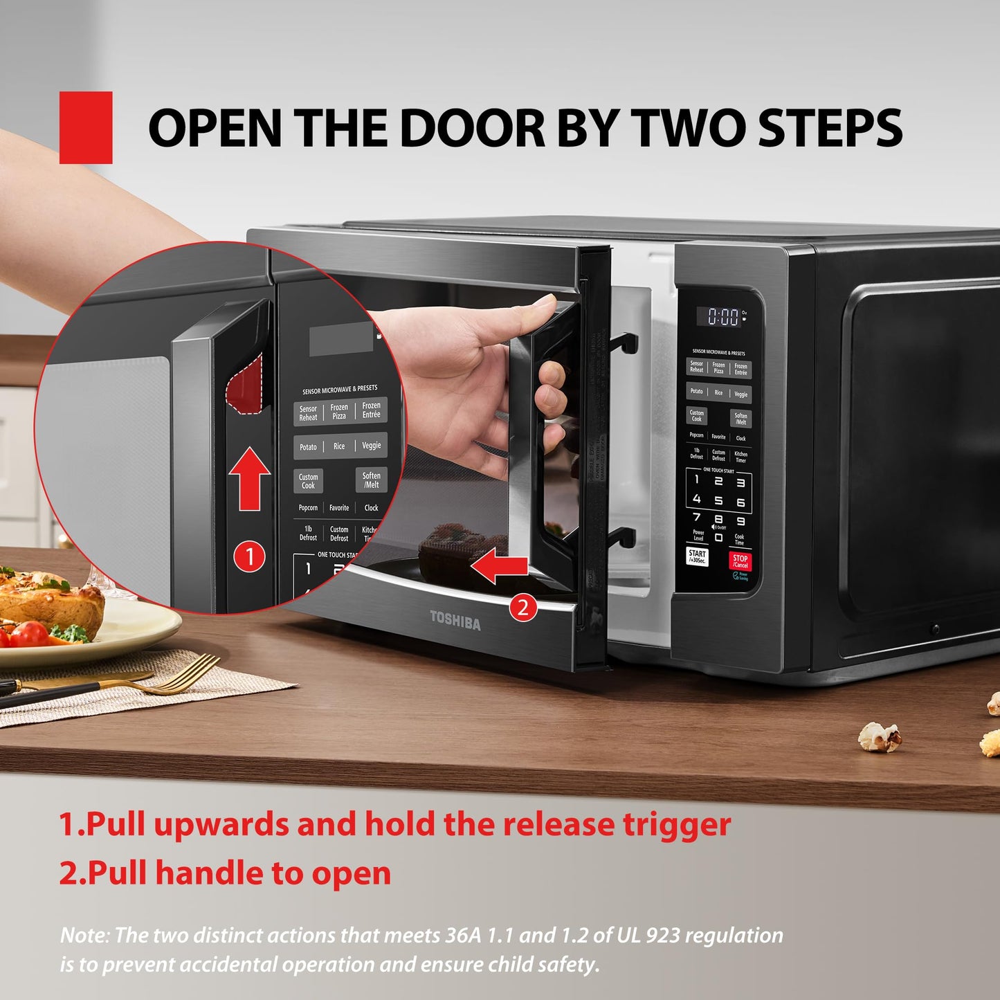 TOSHIBA ML-EM45PIT(BS) Countertop Microwave Oven with Inverter Technology, Kitchen Essentials, Smart Sensor, Auto Defrost, 1.6 Cu.ft, 13.6" Removable Turntable, 33lb.&1250W, Black Stainless Steel