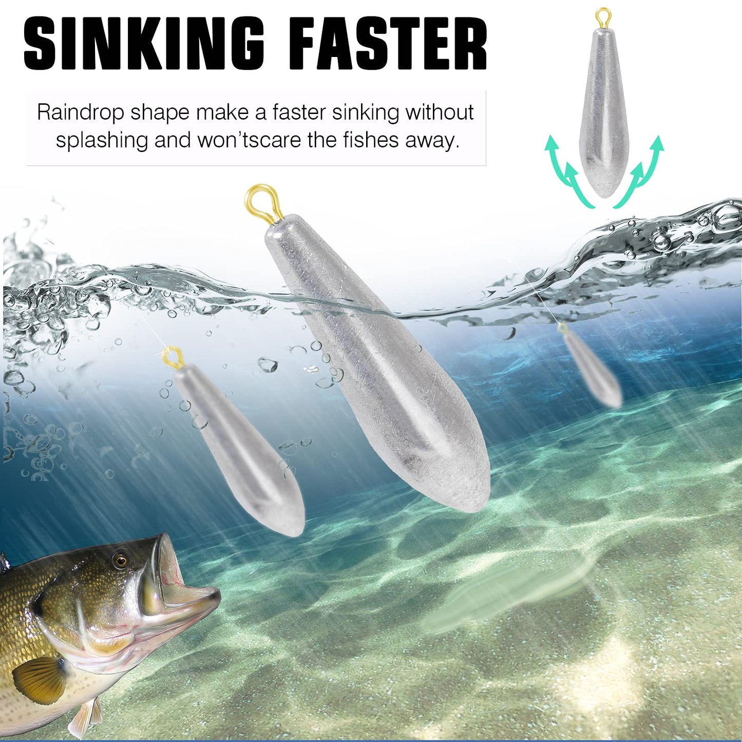 AMYSPORTS Drop Shot Fishing Weights Kit Lead Freshwater Fishing Sinkers Bass Casting Removable Fishing Weights Saltwater Streamlined