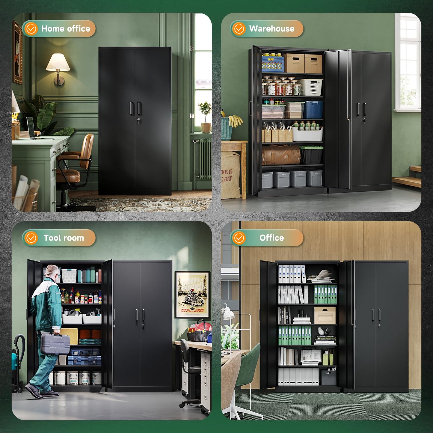 Letaya Metal Garage Storage Cabinets with Lock-72 Tall Tool Organizer Steel Lockers, 5 Adjustable Layers Shelves for Home,Office,Warehouse,Garage,(Black-72“)