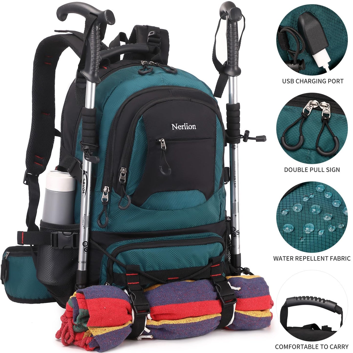 Nerlion 40L Hiking Backpack Travel Backpack for Men Women Camping Waterproof Outdoor Hiking Daypack Lightweight Backpack (Orange)