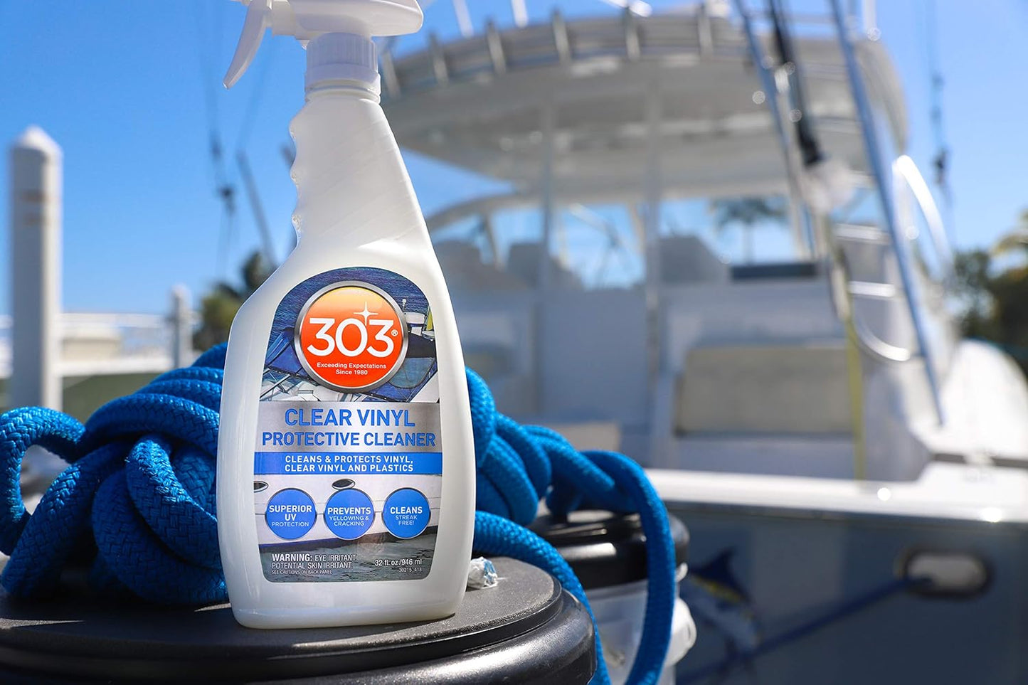 303 Products Marine Clear Protective Cleaner - Cleans and Protects Vinyl and Plastics, Provides Superior UV Protection, Prevents Yellowing and Cracking, 32oz (30215) Packaging May Vary