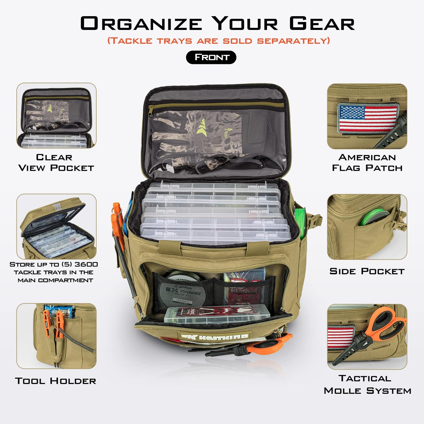 KastKing Karryall Fishing Tackle Bags for Saltwater or Freshwater Fishing - Water Resistant Material - Fishing Gear Storage - Medium Khaki