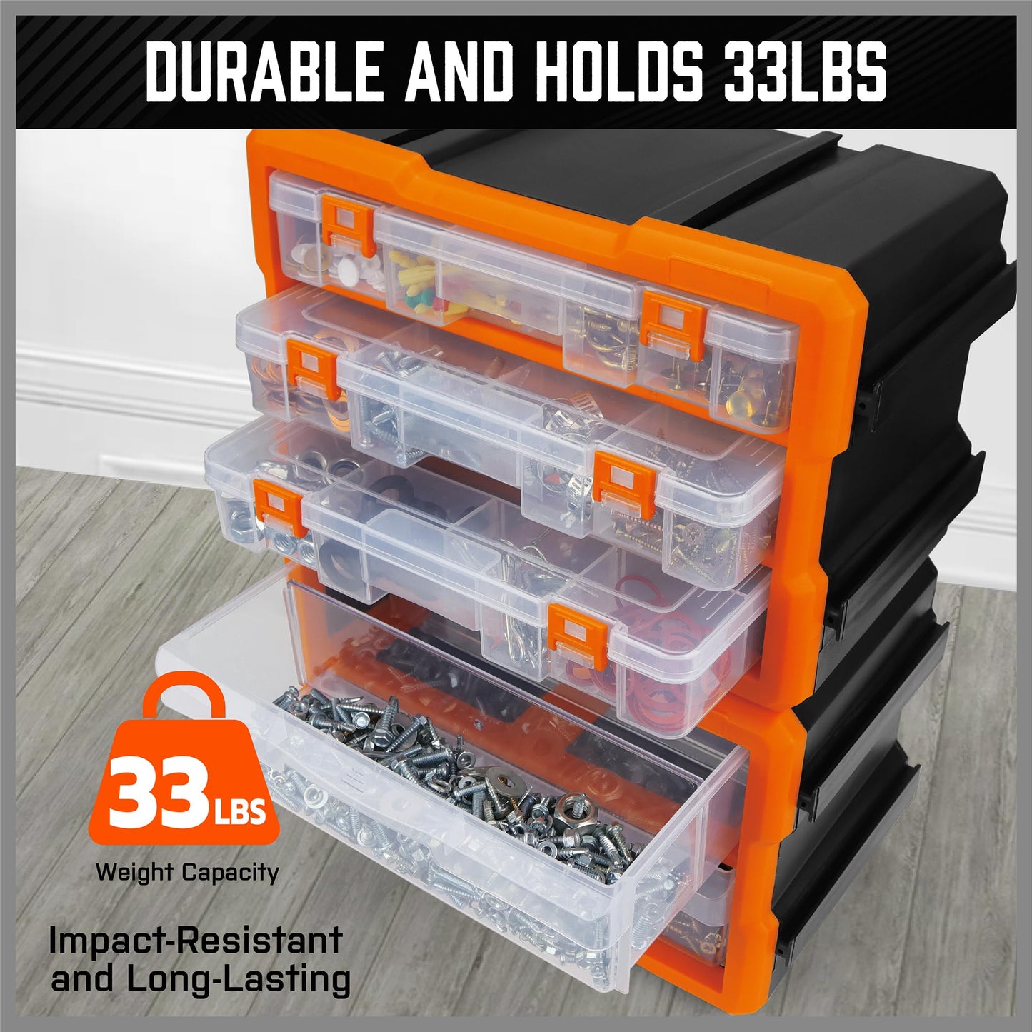 HORUSDY Wall Mounted Storage Bins Parts Rack 30PC Organizer Garage Plastic Shop Tool for Men's Gift, Blue,Orange,Red
