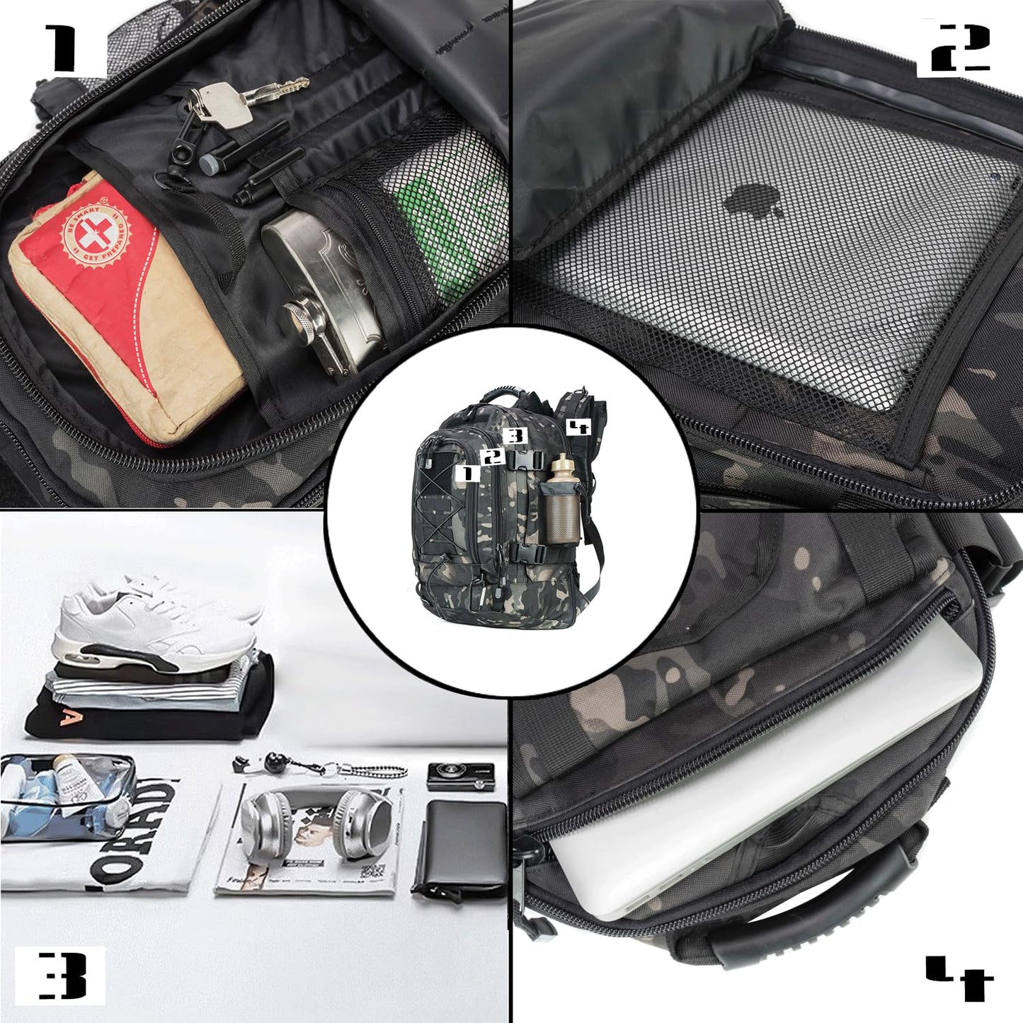 Large Tactical Backpack for Men Military Backpack with DIY System for Travel, Work,Camping,Hunting,Hiking,Sports (GREEN)