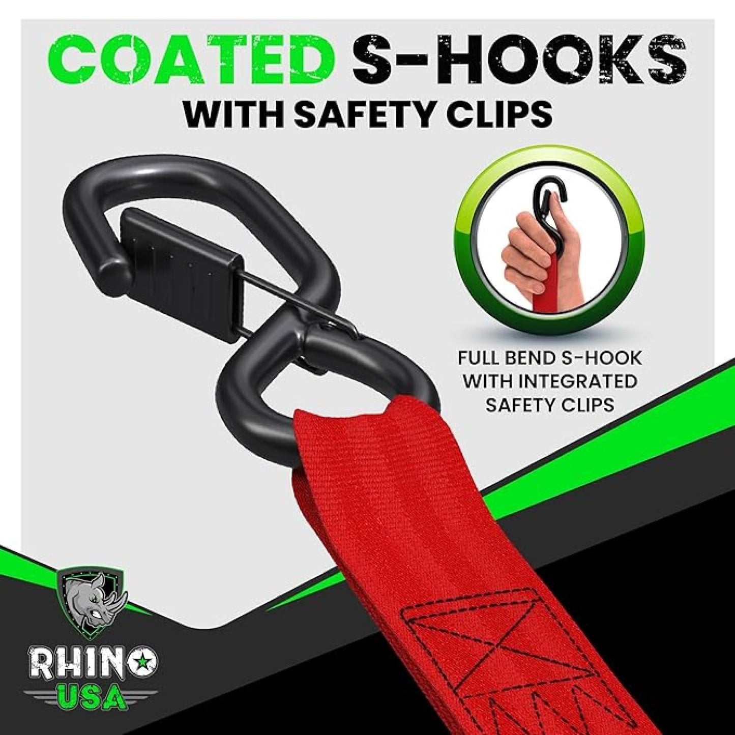 Rhino USA Retractable Ratchet Straps (4-Pack) - 1 Inch x 10 Feet (1,209lb Break Strength) - Heavy Duty Auto Self Retracting Tie Down Straps for Truck, Cargo Trailer, Motorcycle, Rad & More - Black