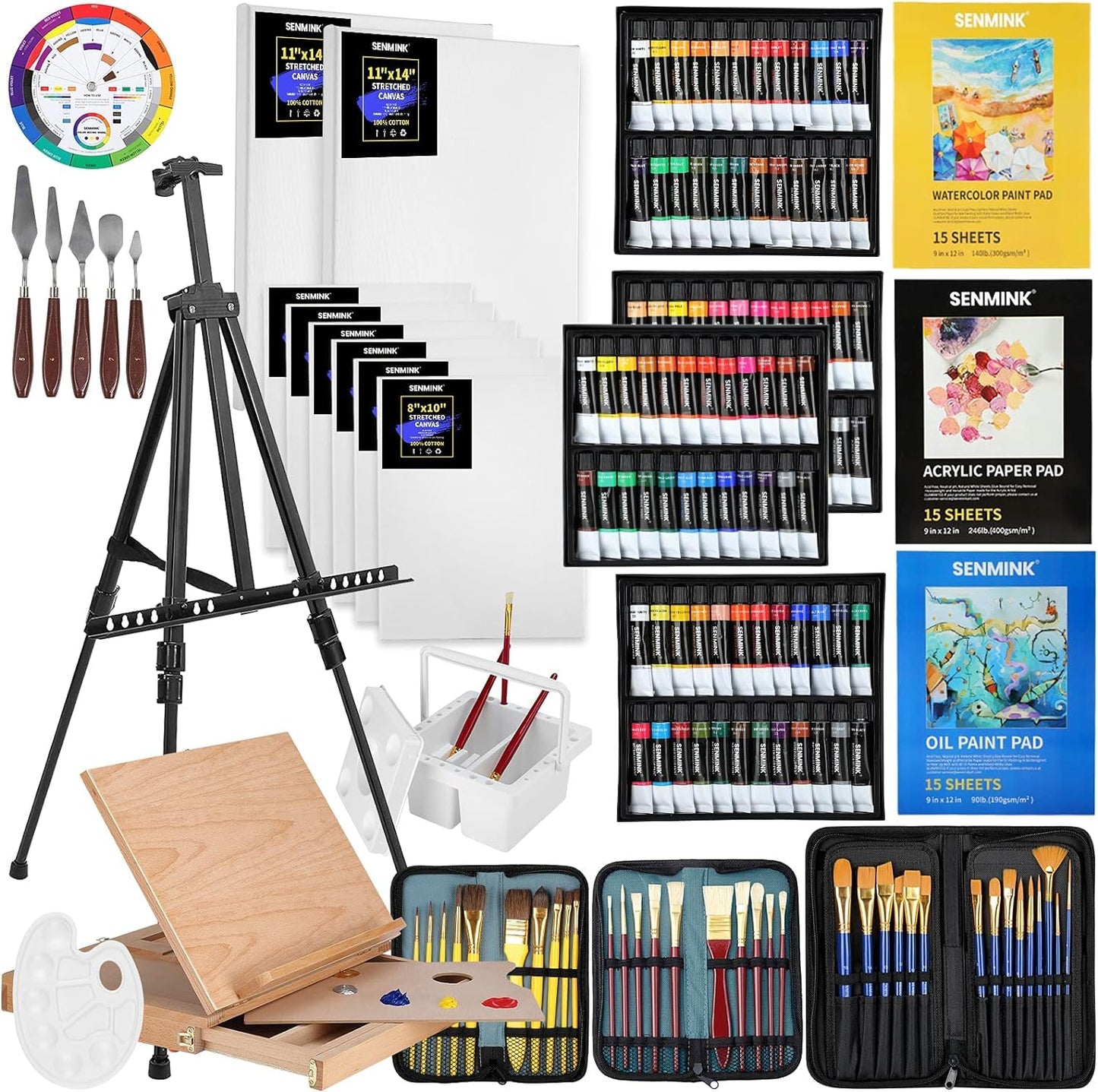 196Pcs Deluxe Artist Painting Set with Aluminum and Beech Wood Easel, 48 Colors Acrylic & Oil Paints, 24 Colors Watercolor Paints, Art Paint Supplies for Artists, Beginner & Adults