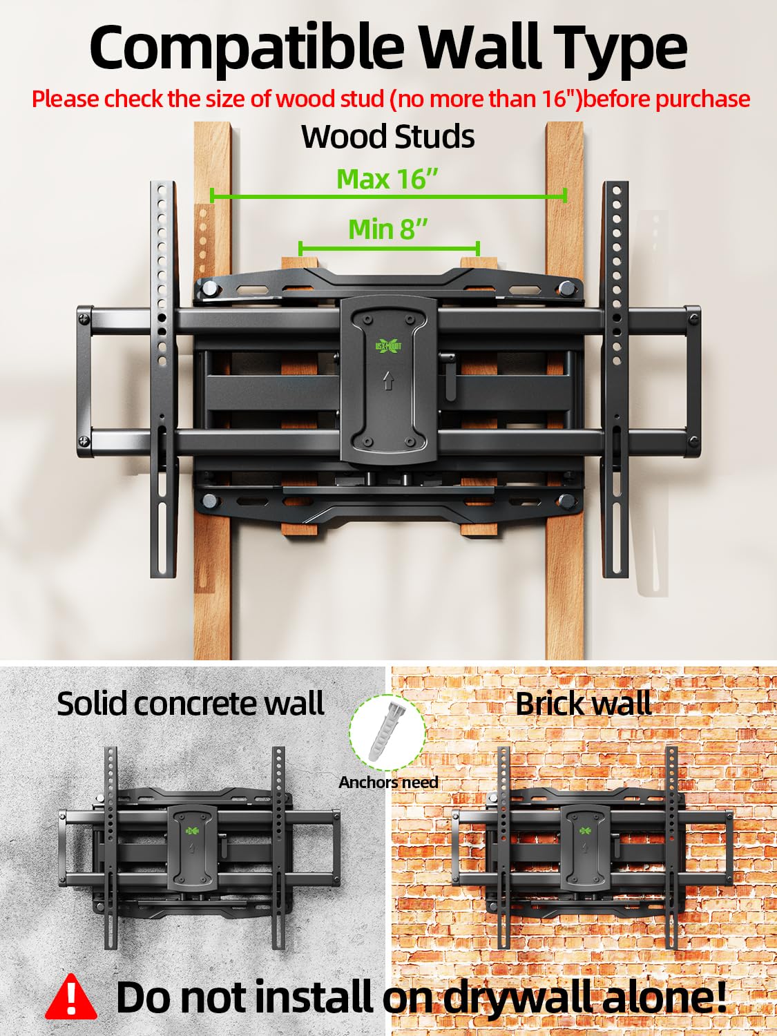 USX Mount Full Motion TV Wall Mount for 42-85 inch, TV Mount Swivel and Tilt,Wall Mount Bracket with Dual Articulating Arms Up to 132lbs, VESA 600x400mm, Max 16" Wood Studs, UL Listed XML019