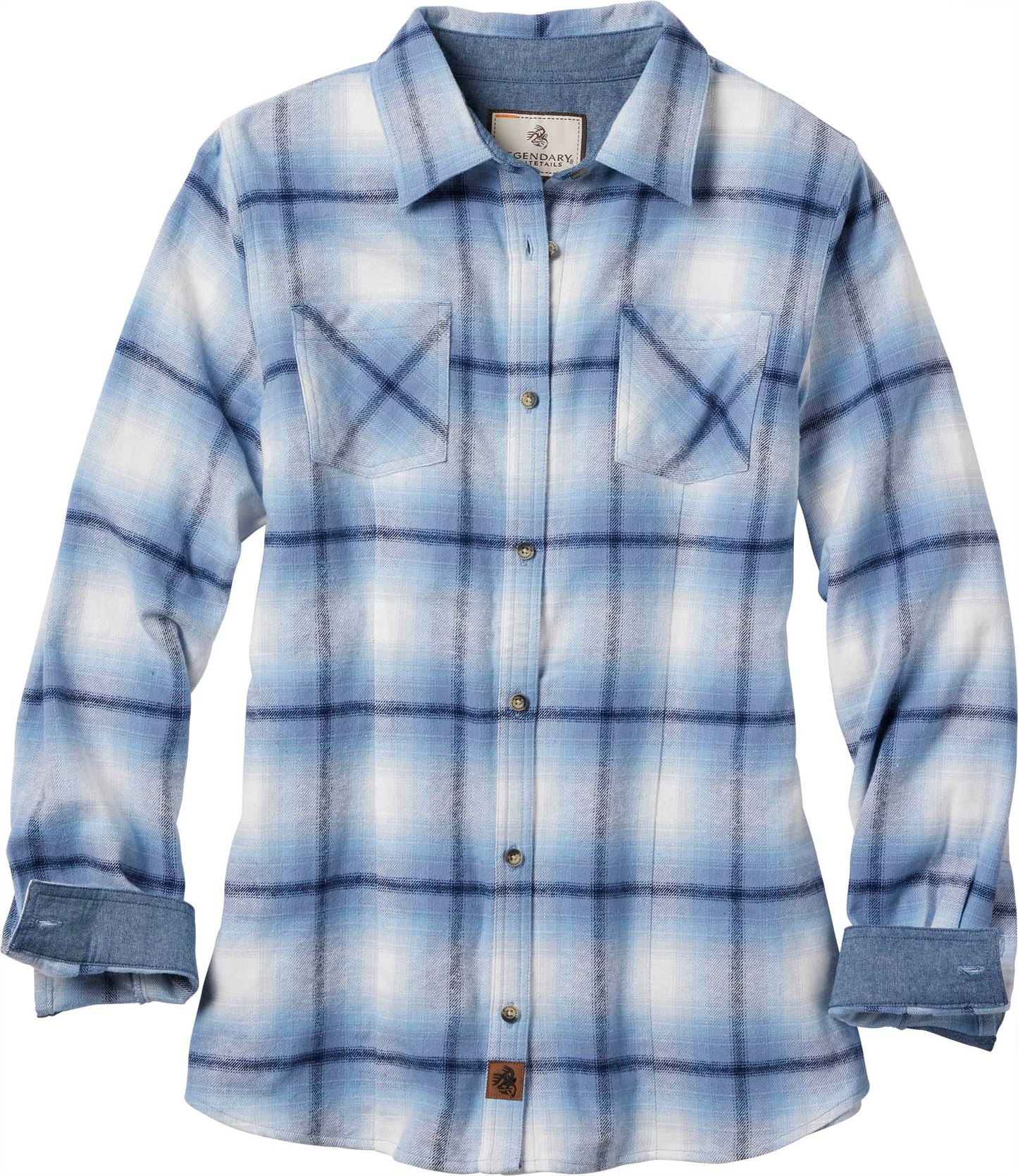 Legendary Whitetails Womens Cottage Escape Flannel Long Sleeve Plaid and Solid Color Clothes, Fitted Button Down