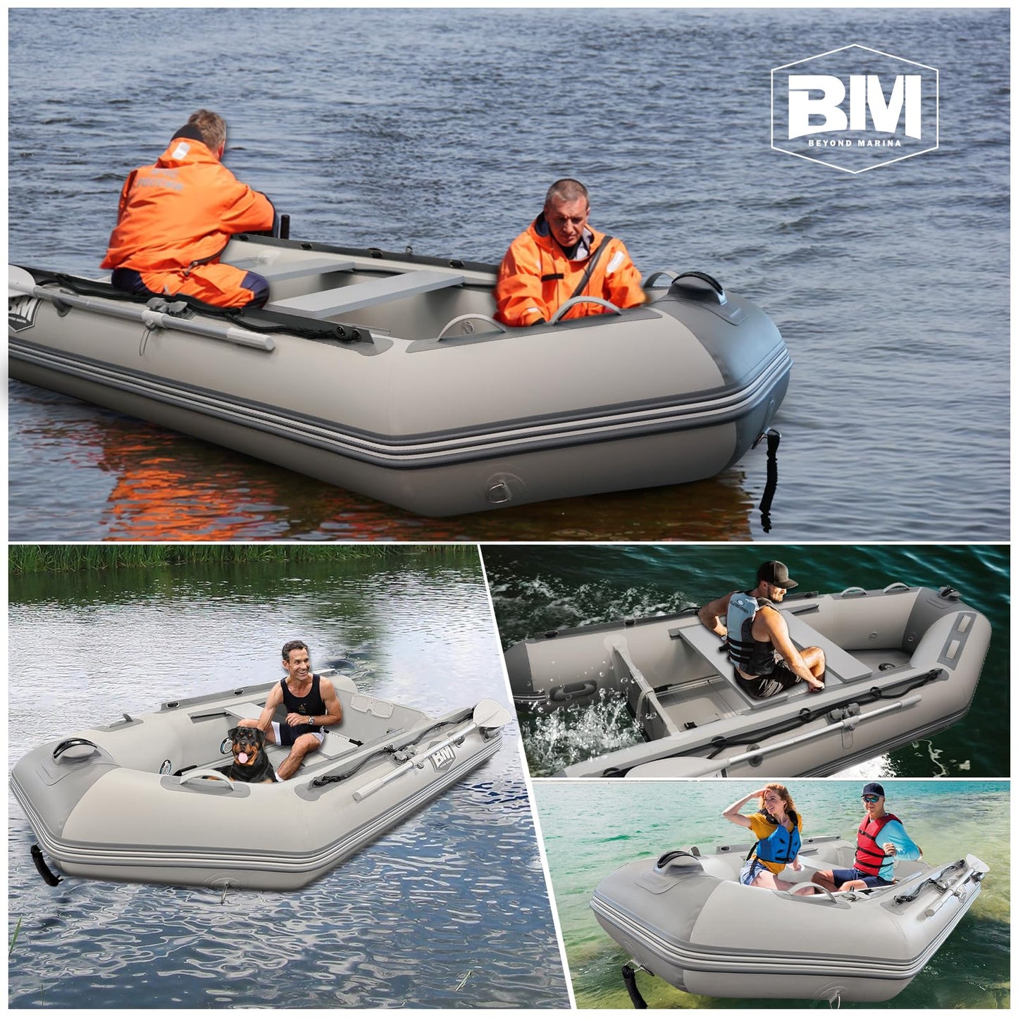 BEYOND MARINA Inflatable Dinghy Boat - 3-5 Person Inflatable Boat for Adults Heavy Duty Dinghies with Aluminum Oars, Floor Panels