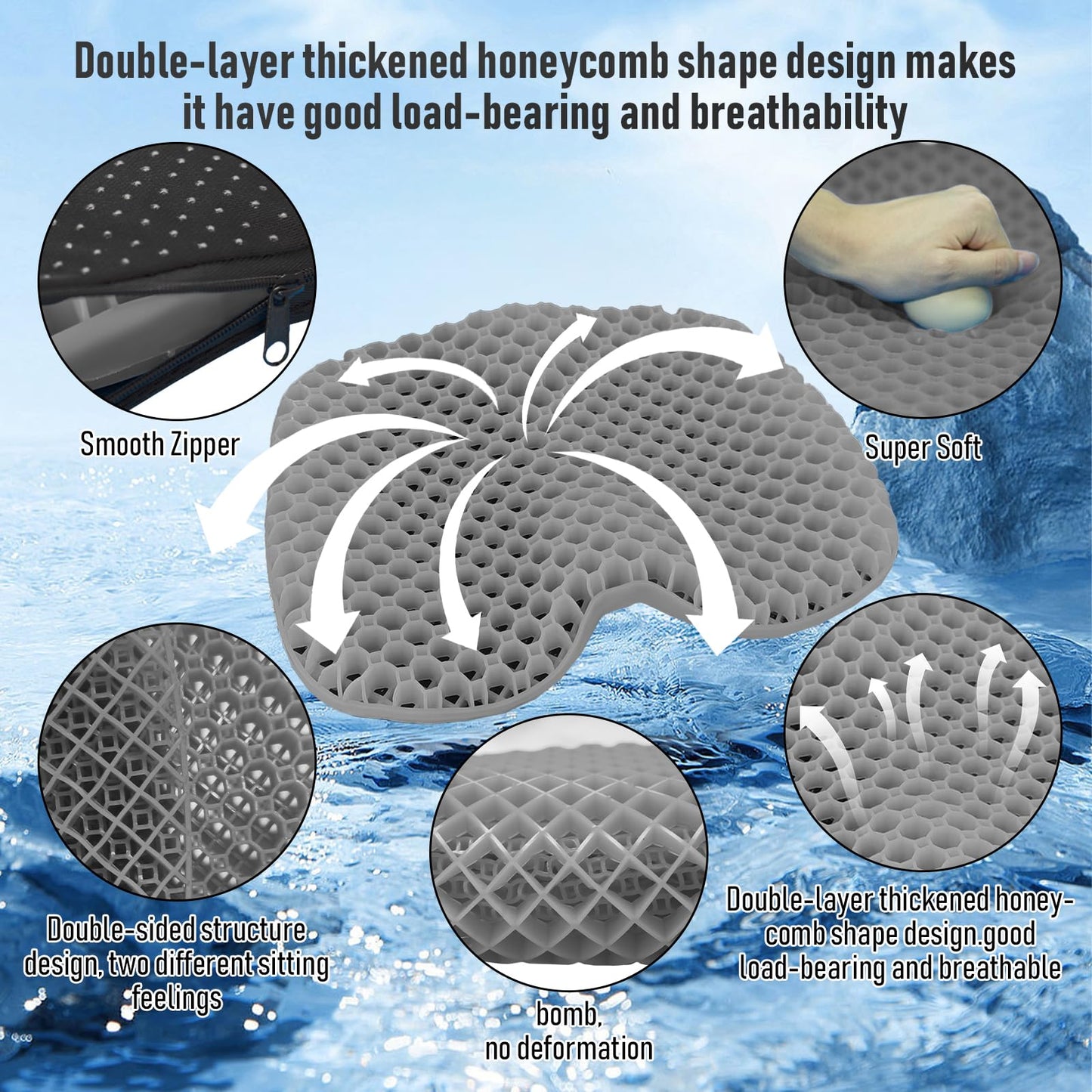 Kayak Seat Cushion, Thicken Anti Slip Waterproof Gel Kayak Seat, Portable Canoe Rowing Rubber Dinghy Pad for Stadium Sit in Kayak Inflatable Fishing Kayak Canoe Kayak Accessories