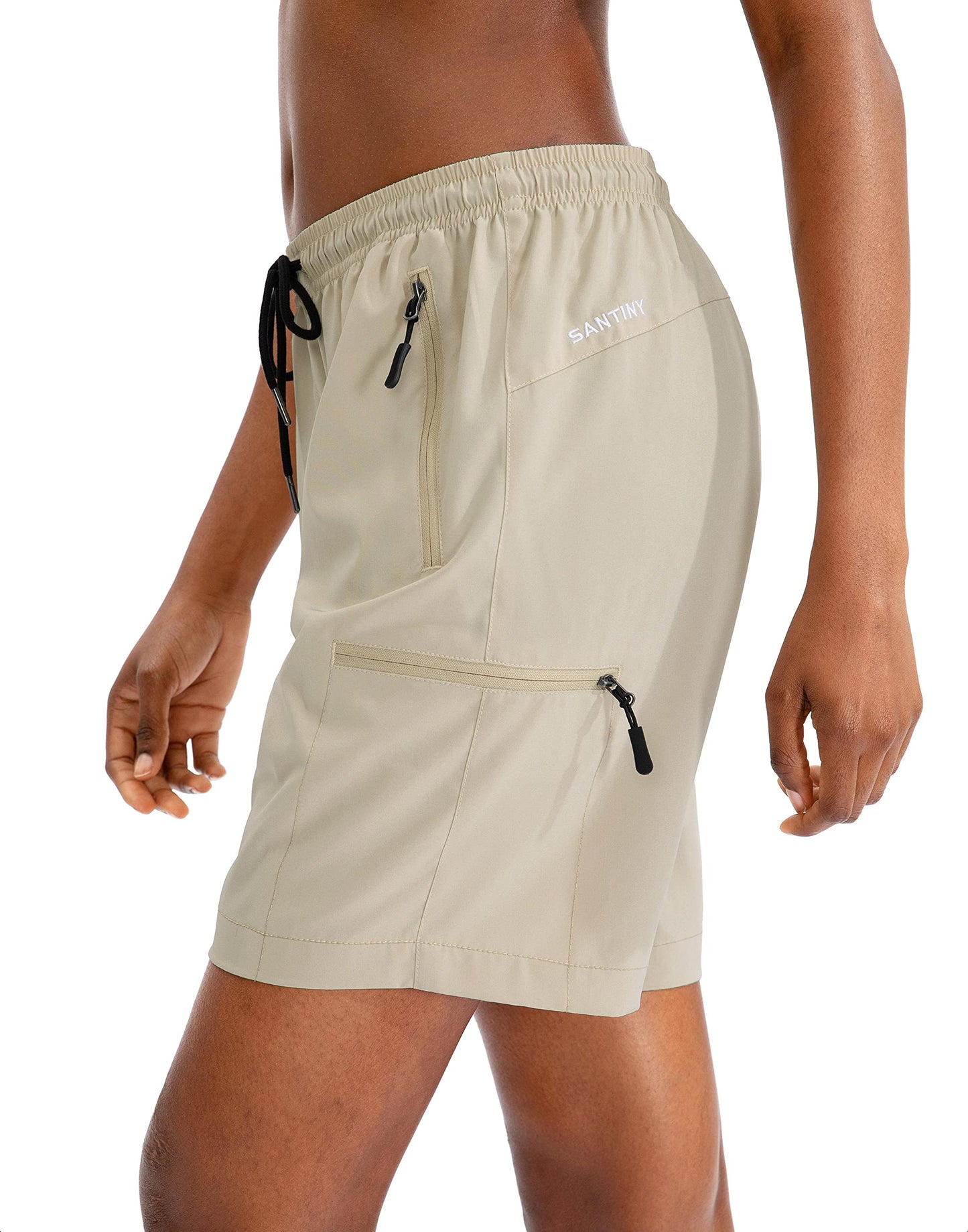 SANTINY Women's 5''/ 7''/9'' Hiking Cargo Shorts Quick Dry Lightweight Summer Shorts for Women Athletic Golf Zipper Pockets(Khaki_XL)