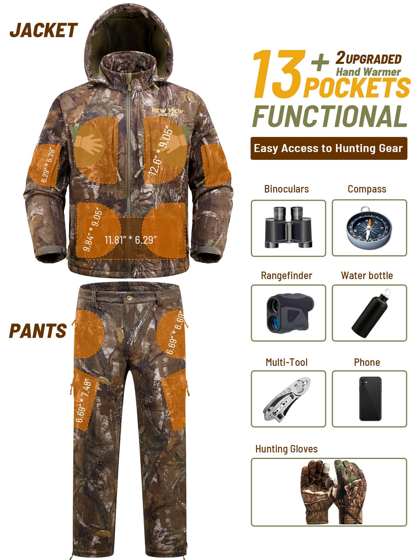 NEW VIEW Camo Clothes for Men, Winter Warm Hunting Jacket and Pants, Fleece Lined Suit for Deer Duck Bow Hunts