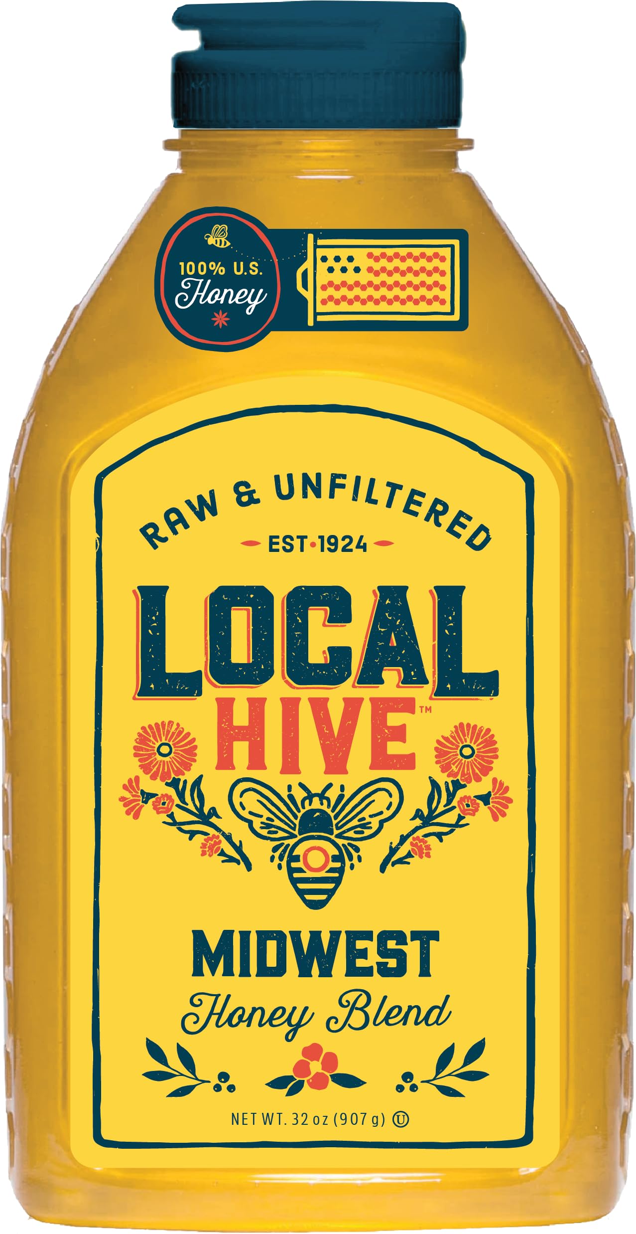 Local Hive Midwest Raw Unfiltered Honey – 16 oz, 100% Pure US Honey, Sourced from American Bees and Beekeepers - Natural Sweetener, Ideal for Tea, Baking, and Cooking