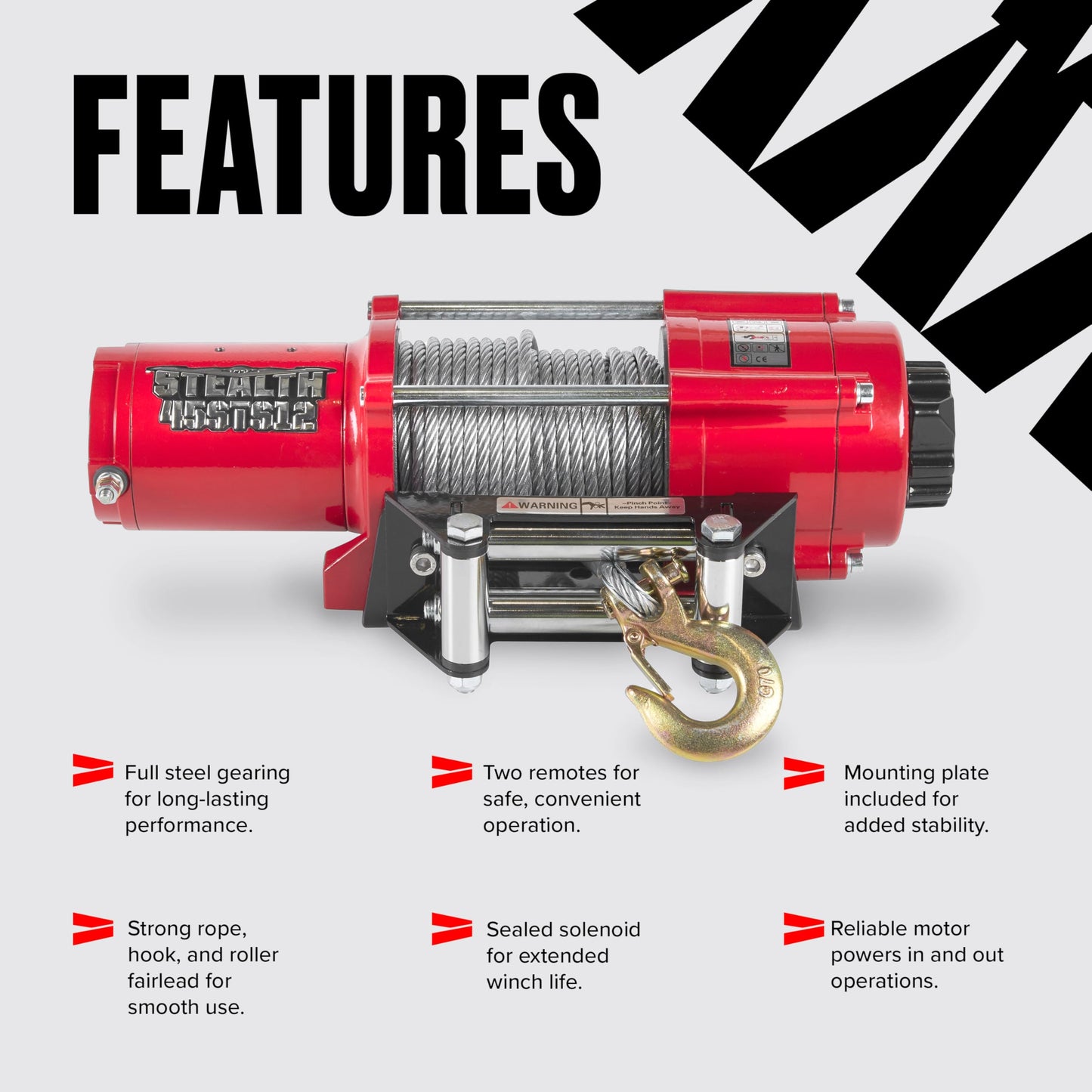 Stealth Winches 13500lb Truck Winch 12V Electric Winch with 2 Wireless remotes and Steel Rope, Perfect for SUV Towing Trailer Winch, Hook, Weatherproof, with Roller Fairlead, Heavy Duty