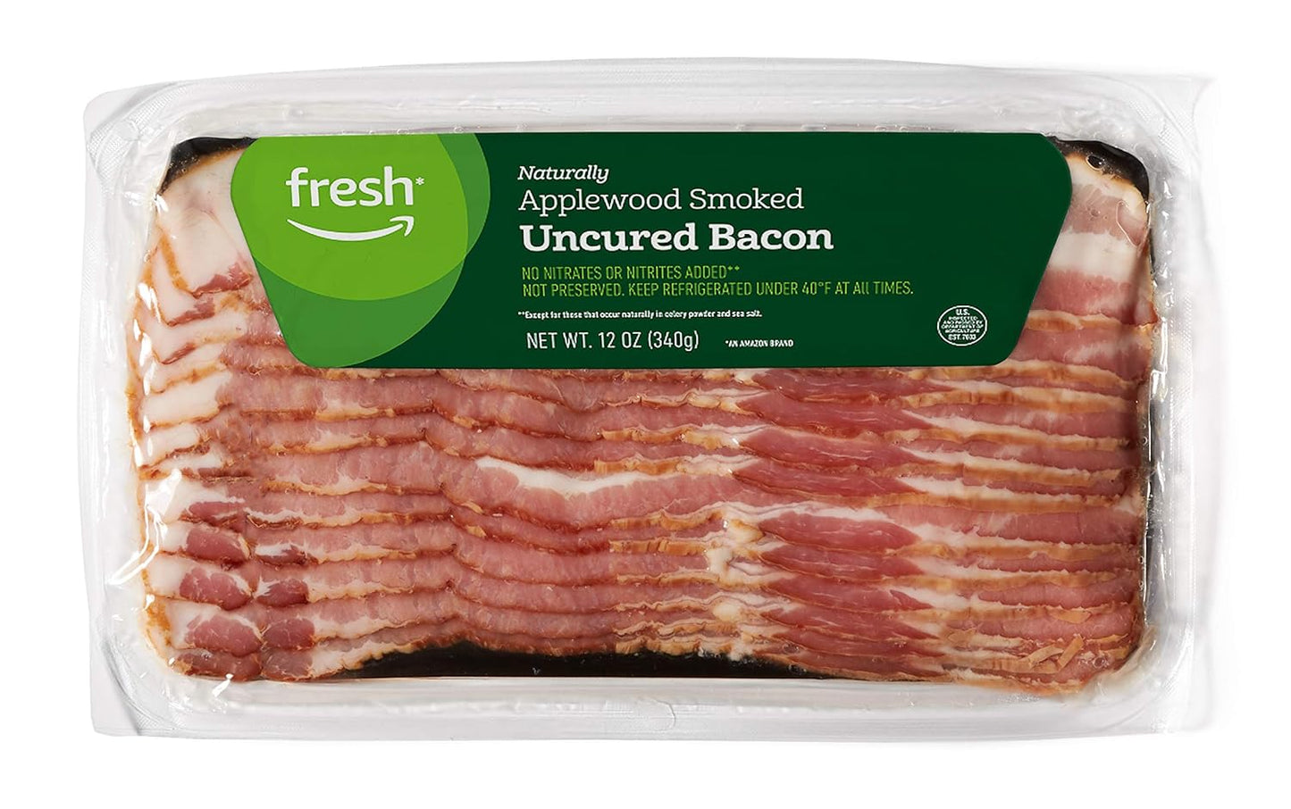 Amazon Fresh, Applewood Smoked Uncured Bacon, 12 Oz (Prop 12 Compliant)