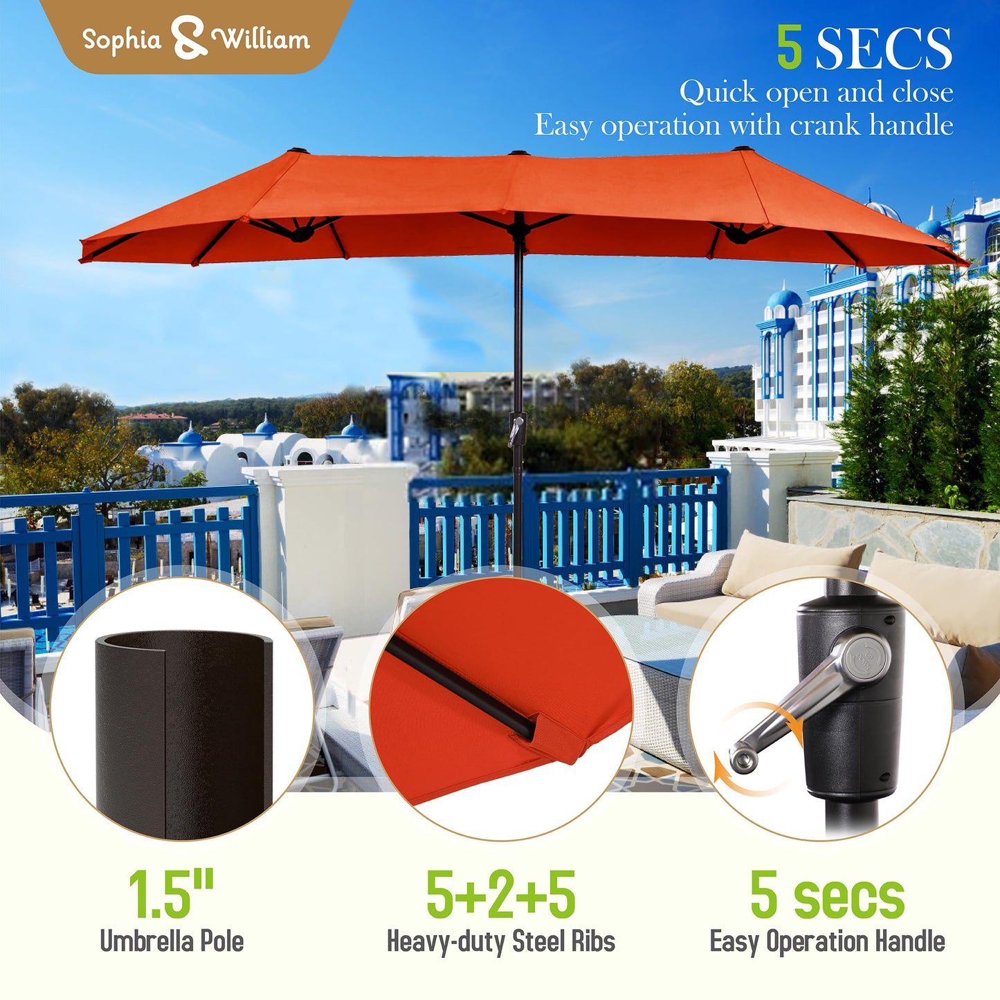Sophia & William Patio Set with Umbrella 8 Pieces Outdoor Dining Set for 6 with 13ft Double-Sided Patio Umbrella Beige, 6 x Swivel Patio Chairs, 1 Metal Table for Lawn Garden