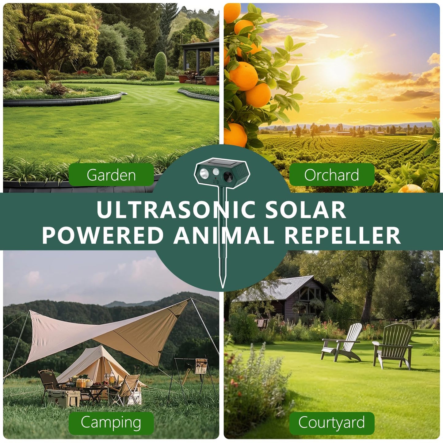 2 Pack 2025 Solar Ultrasonic in Repellent Defender Rat, Squirrel, Deer, Raccoon, Skunk, Rabbit, Mole, Dog, Cat, Waterproof with Motion Detector