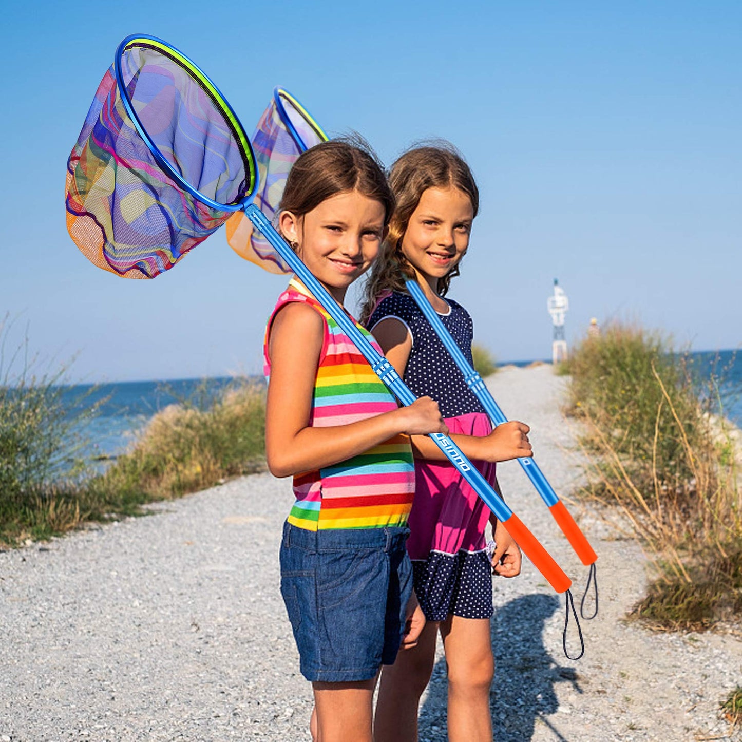 PLUSINNO Kids Fishing Net, Telescopic Lightweight Landing Net with Aluminum Pole Handle and Nylon Mesh, Catch and Release Butterfly Net for Kids Youth Outdoor