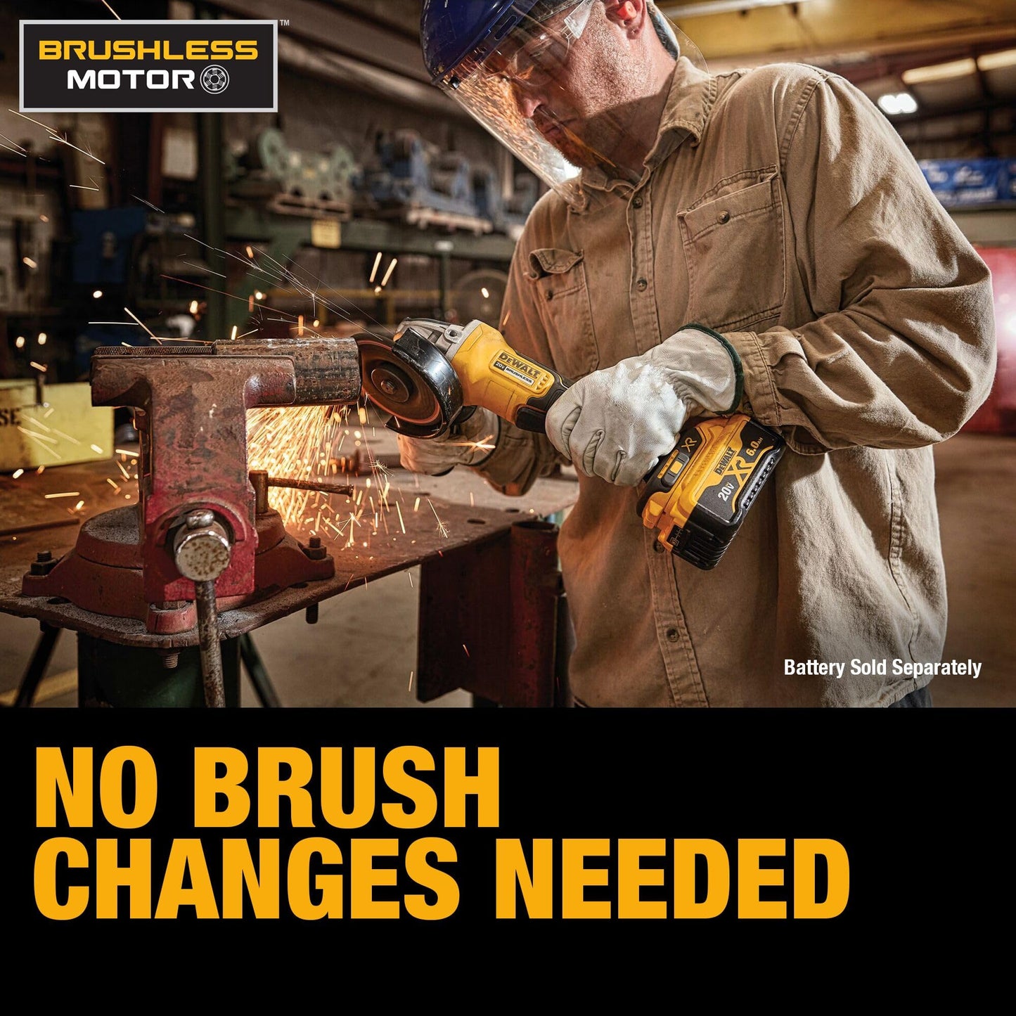 DEWALT 20V MAX* Angle Grinder Tool Cordless Brushless, 4 1/2 Inch, with Paddle Switch and Kickback Brake, Tool Only (DCG413B)