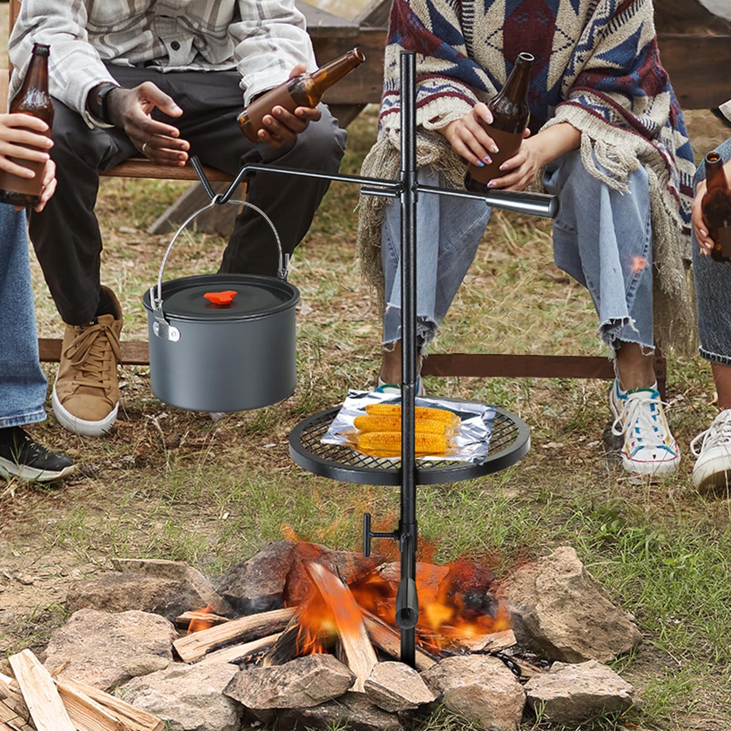 VEVOR Folding Campfire Grill, Heavy Duty Steel Mesh Grate, 22.4" Portable Camping Grates Over Fire Pit, Camp Fire Cooking Equipment with Legs Carrying Bag, Grilling Rack for Outdoor Open Flame Cooking
