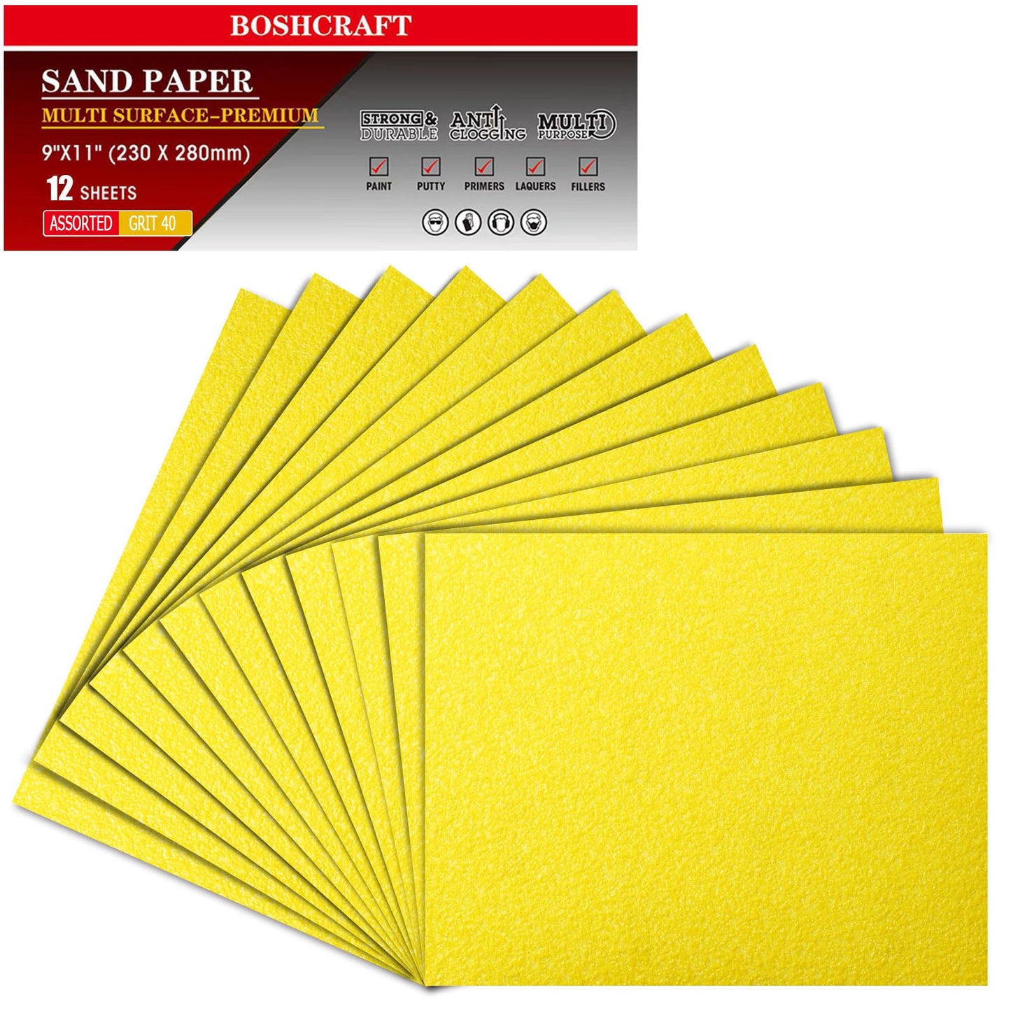 50 Pcs 1/4 Sheet Sandpaper, Premium Sand Paper 80/120/150/220/320/400 Grit Sandpaper Sheet Sand Paper Assortment for Wood Metal Automotive Palm Sanders 5.5" x 4.5"