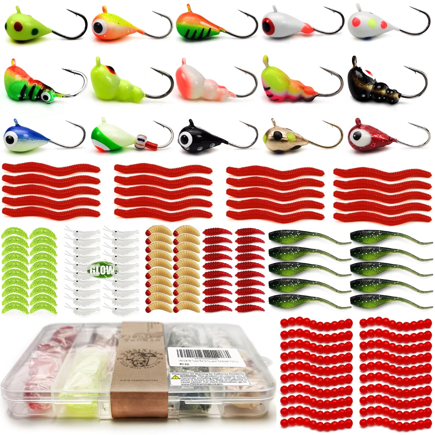 45Pcs Tungsten Ice Fishing Jigs Lures Kit, Micro Glow Tungsten Winter Jig Heads Hooks for Walleye Crappie Panfish Trout, Ice Fishing Gear Equipment Tackle Accessories