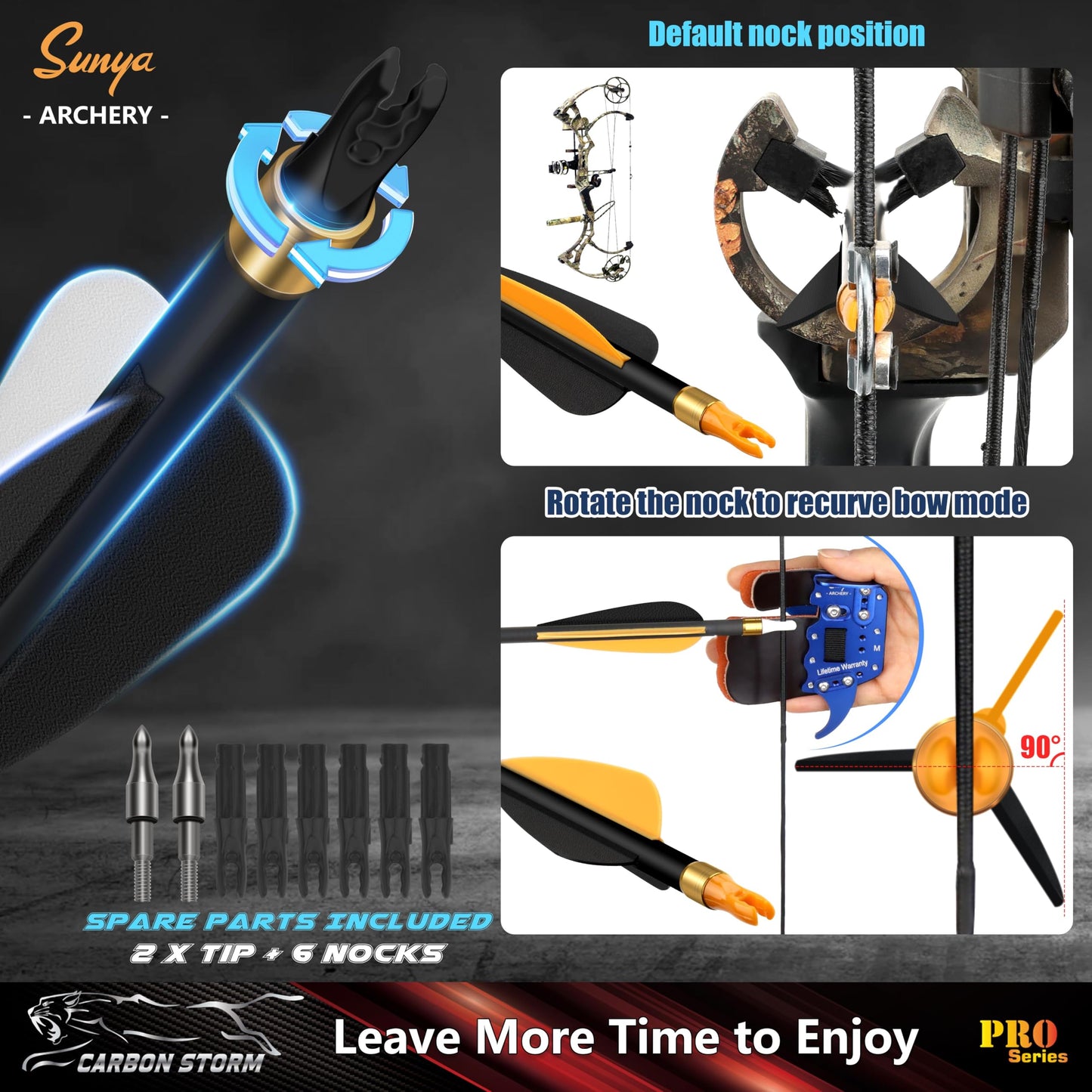 SUNYA Archery Compound Bow Arrows 12pcs Set. 30" Carbon Shaft, Spine 400 or 500 with Removable Tips