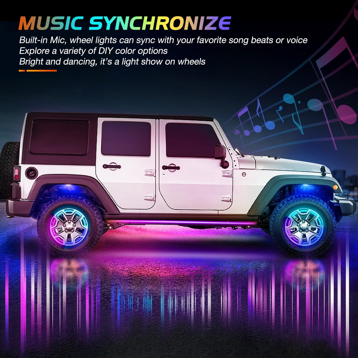 Nilight 4PCS 15.5inch LED Wheel Ring Lights RGB with APP and Remote Control Neon Lights Million Colors w/Turn Signal and Braking Function for Car Van SUV Truck