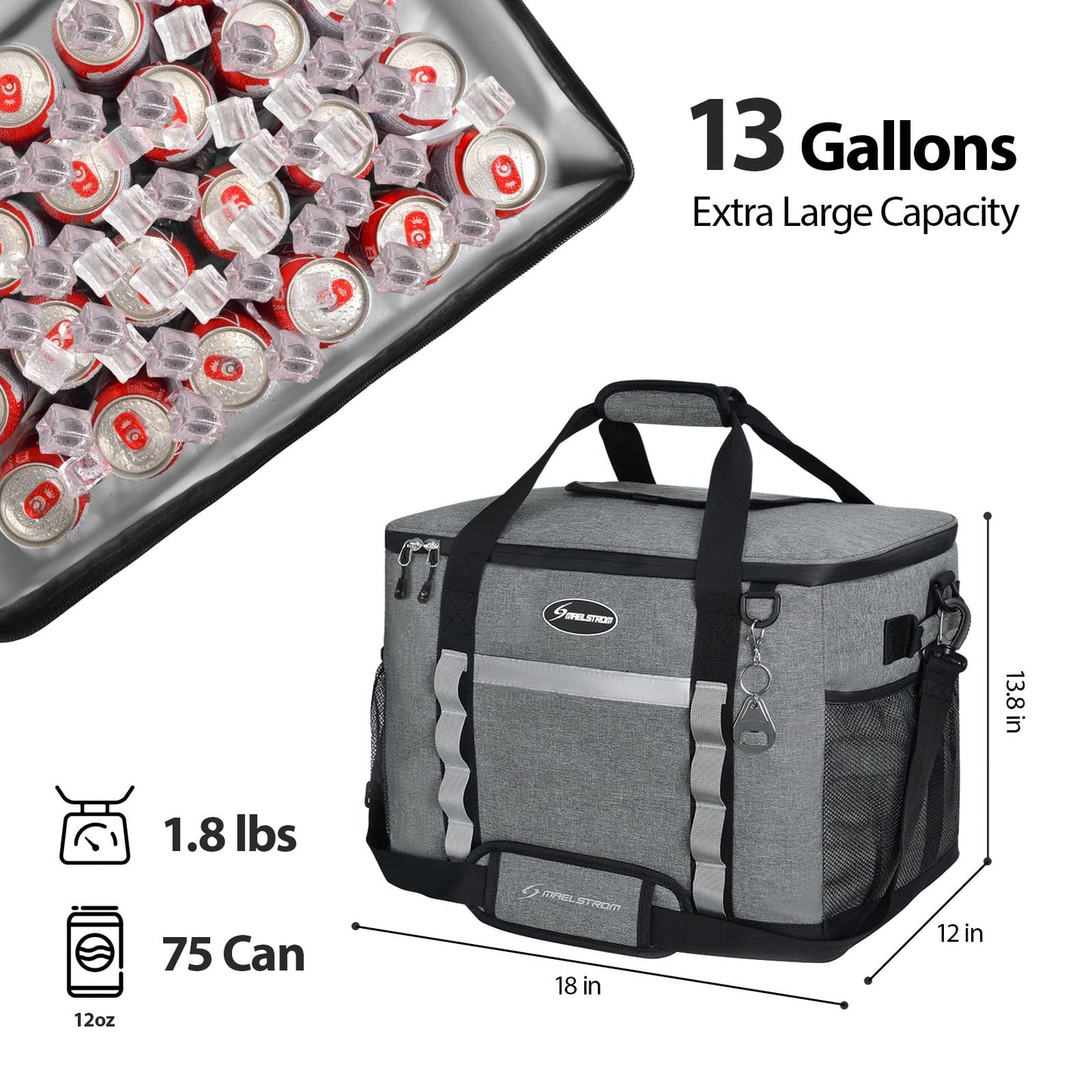 Maelstrom Soft Cooler Bag,Collapsible Soft Sided Cooler,24/30/60/75 Cans Beach Cooler,Ice Chest,Large Leakproof Camping Cooler,Portable Travel Cooler for Grocery Shopping,Camping,Road Trips