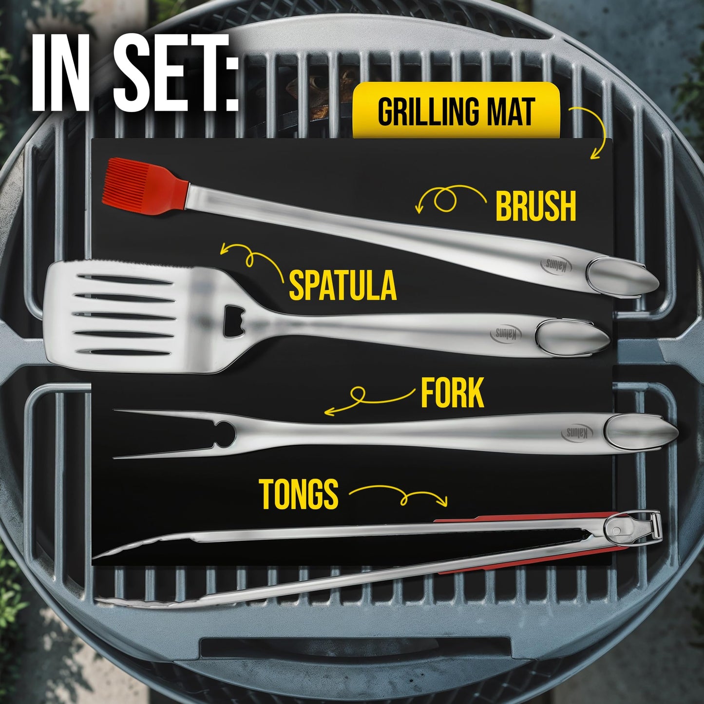 Kaluns Grilling Accessories, Dad Gifts for Fathers Day Grilling Gifts, Heavy Duty Stainless Steel BBQ Grill Tools Set for Outdoor Grill with Aluminum Case and Apron, Dad Birthday Gifts for Men Husband