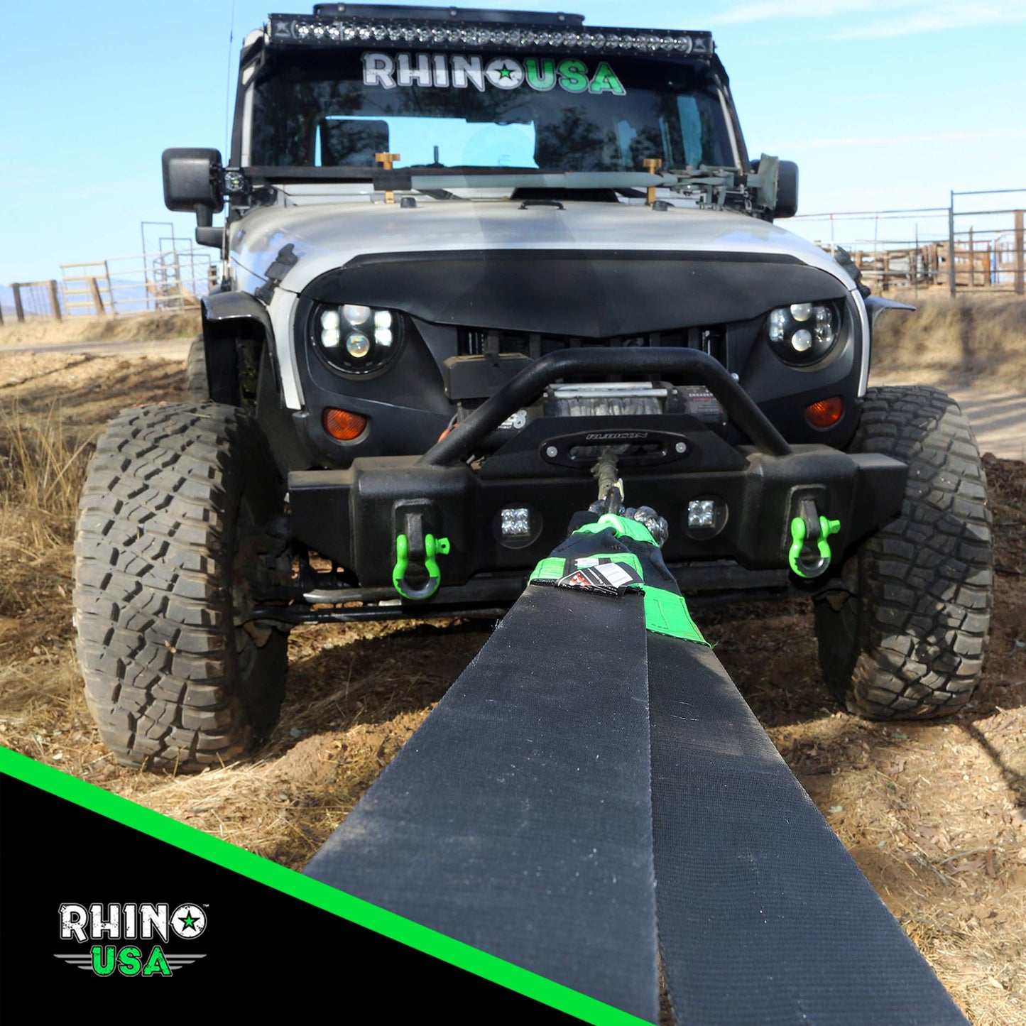 Rhino USA Recovery Tow Strap (3" x 20') - 31,518lb Break Strength - Emergency Recovery Strap Tow Rope for Truck, UTV, ATV & More - Heavy Duty Towing Strap for Offroad 4x4 Use - Compatible with Jeep