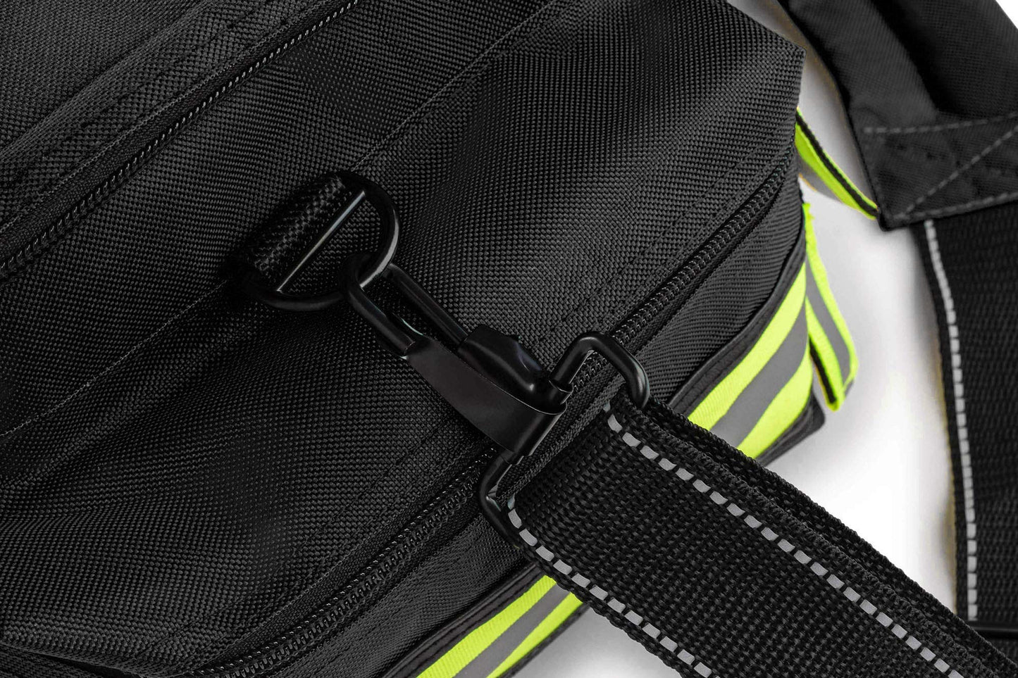 Scherber First Responder Fully-Stocked Professional Essentials EMT/EMS Trauma Kit | HSA/FSA Approved | Reflective Bag w/8 Zippered Pockets & Compartments & 200+ First Aid Supplies - Red