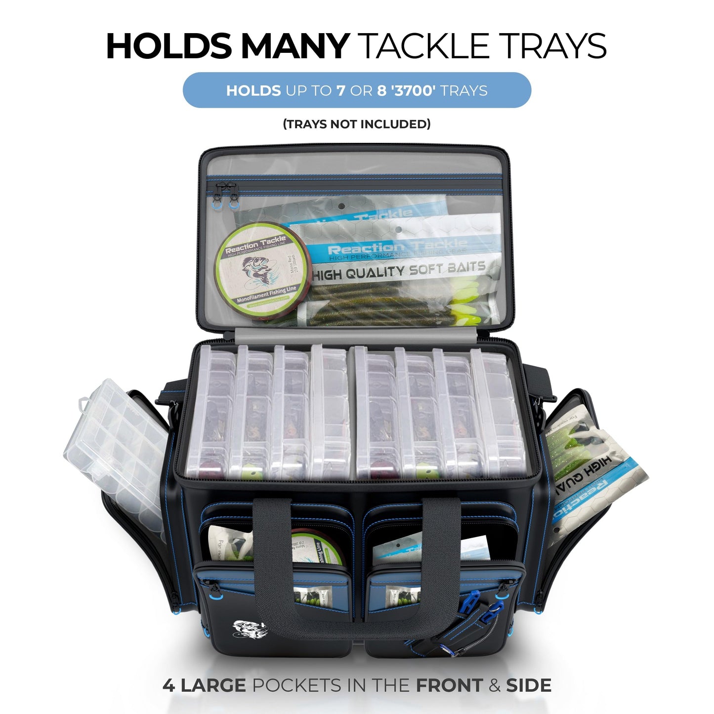 Reaction Tackle Fishing Tackle Bag – Salt Water Resistant Fishing Bag, 1000D PVC Waterproof Material, Tackle Box Organizer with Dividers for 3600 or 3700 Trays (Small, Medium, Backpack only fit 3600)