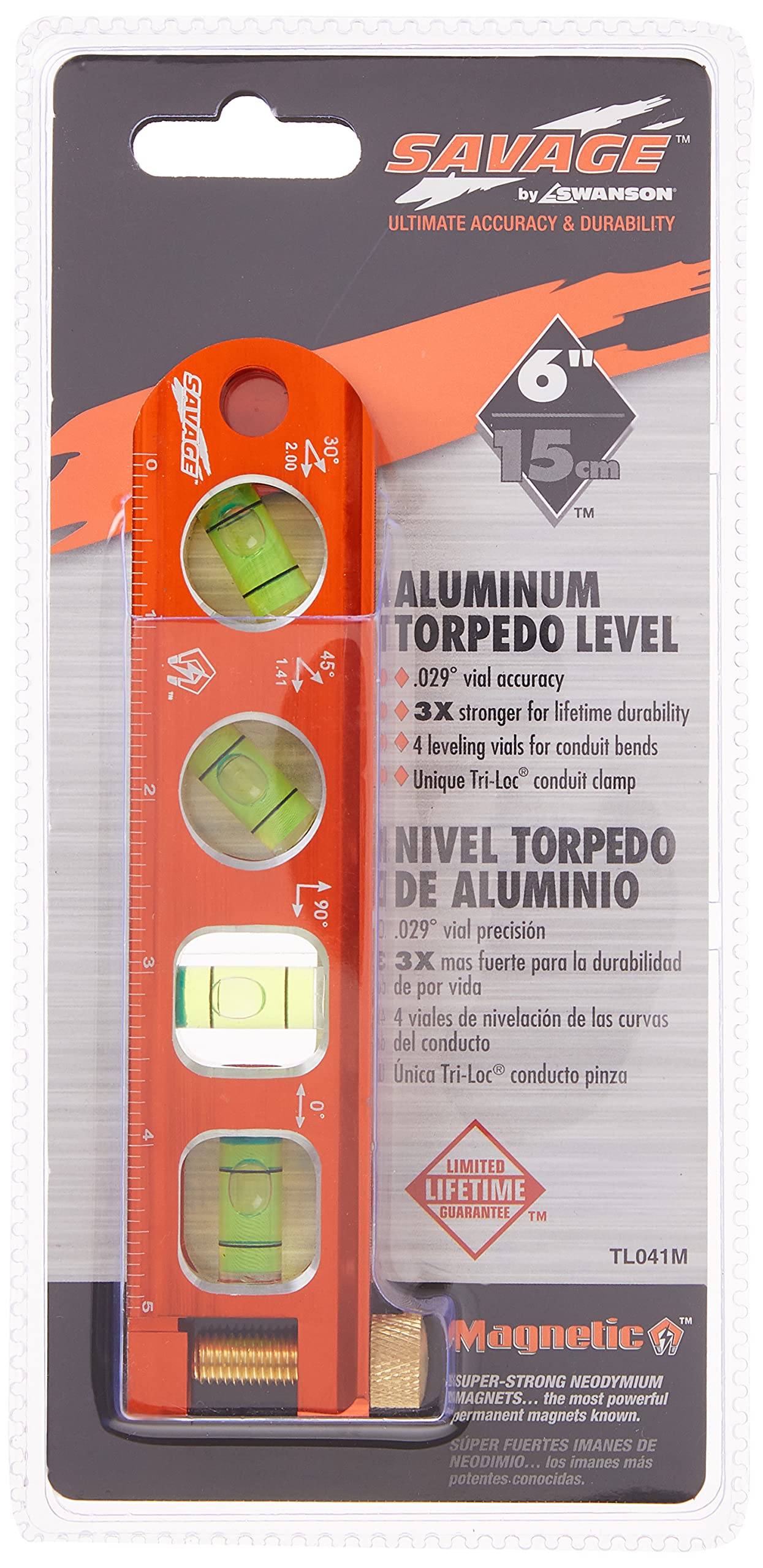Swanson TL043M 9-Inch Savage Magnetic Torpedo Level, Orange
