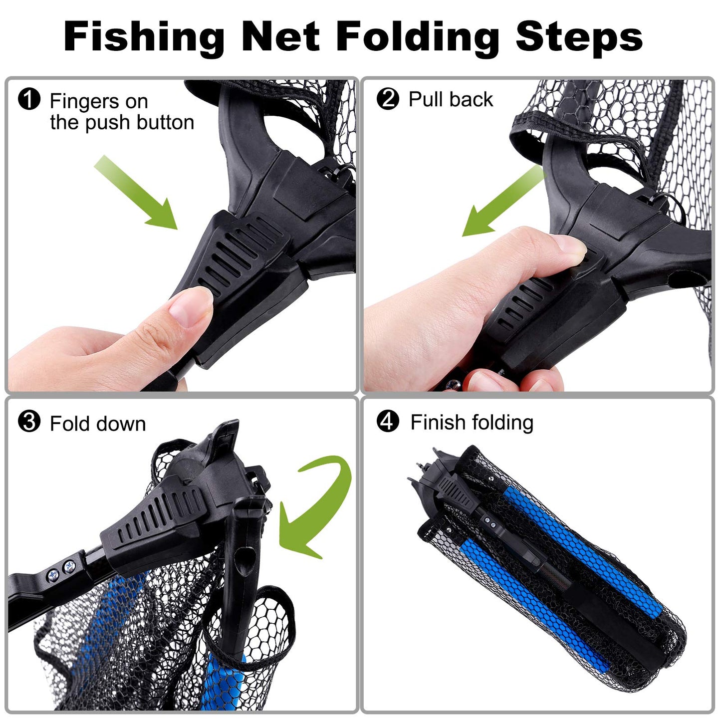 PLUSINNO Fishing Net Fish Landing Net, Foldable Collapsible Telescopic Pole Handle, Durable Nylon Material Mesh, Safe Fish Catching or Releasing