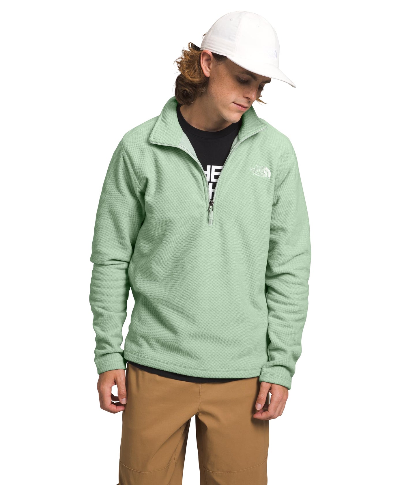 THE NORTH FACE Men's Textured Cap Rock 1/4 Zip Pullover | Fleece Jacket, Fold Over Collar & Embroidered Logo