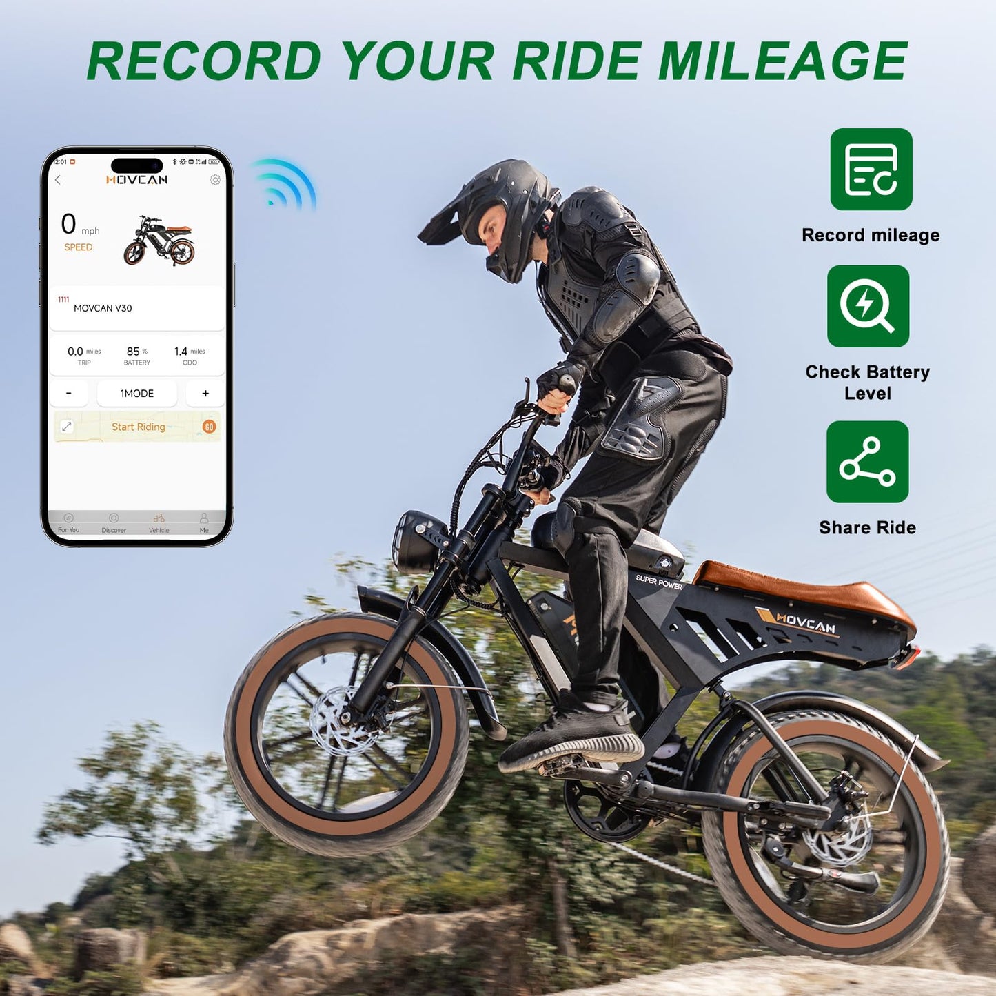 MOVCAN V30MAX/V30 Electric Bike for Adults 1500W/1000W Motor 20" Fat Tire Ebike, 32MPH/28MPH 120/70 Miles,48V 31.2/15.6 AH Dual Battery Hydraulic Disc Brake Electric Motorcycle Bike Full Suspension