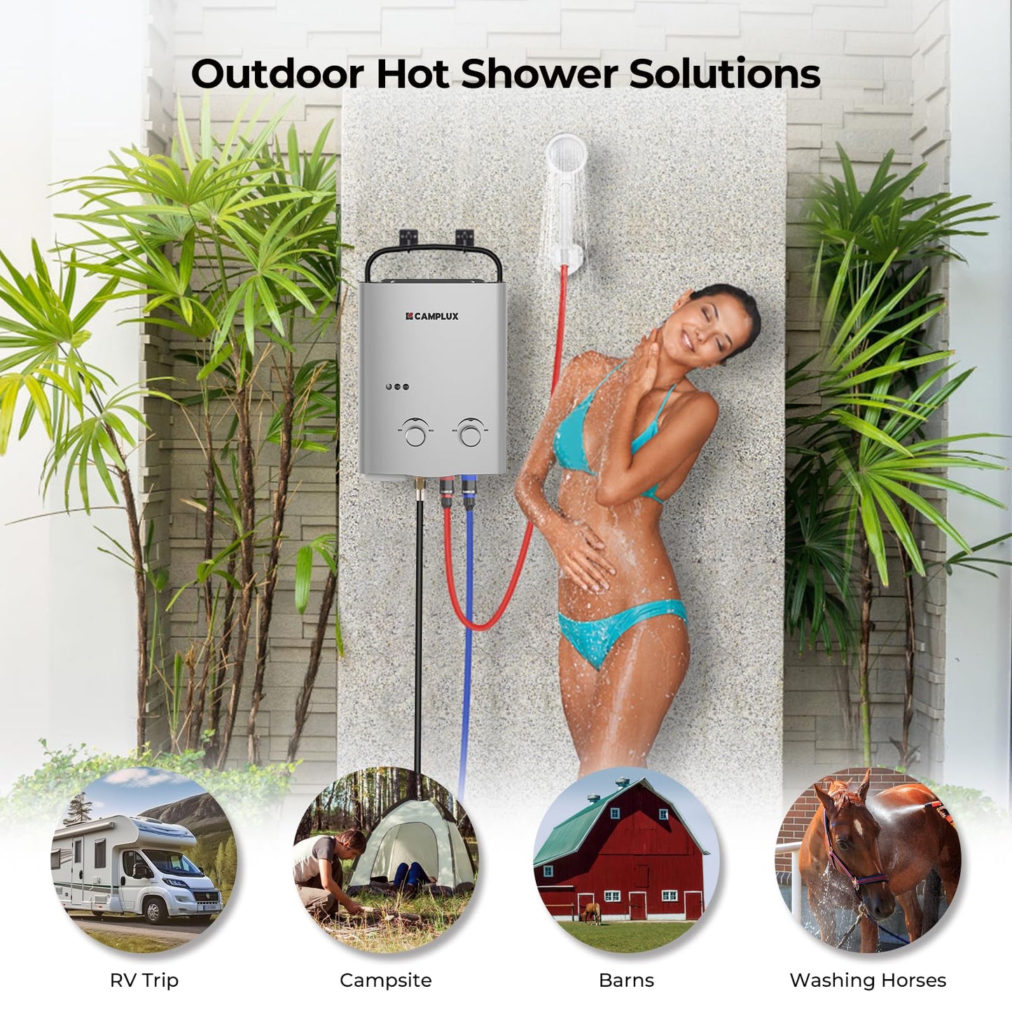 CAMPLUX Tankless Water Heater Outdoor, 1.32 GPM Portable Propane Camping Water Heater, 5L, AY132, White