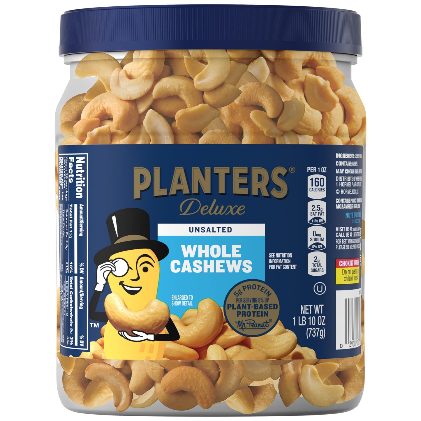 PLANTERS Fancy Whole Cashews with Sea Salt, 26 Ounces ( Pack of 1) Resealable Jar - Made with Simple Ingredients - Good Source of Vitamins and Minerals - Kosher (Packaging May Vary)