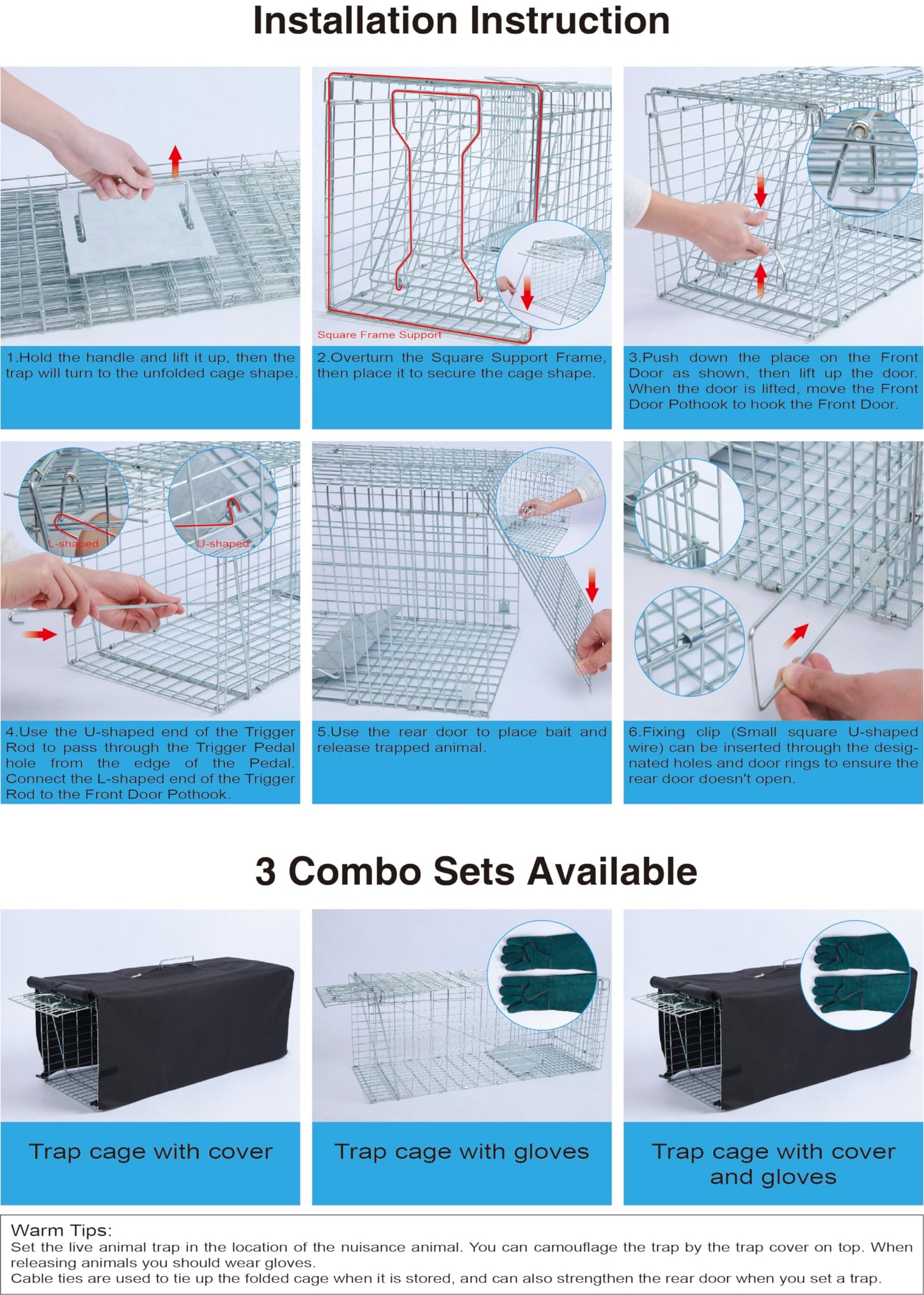 Live Animal Trap Cage Cover, Cat Trap for Stray Cats 32 Inch Folding Skunk Trap with Real Door for Raccoons, Opossums, Groundhogs, Skunks, Feral Cats, Squirrels (Only Cover)
