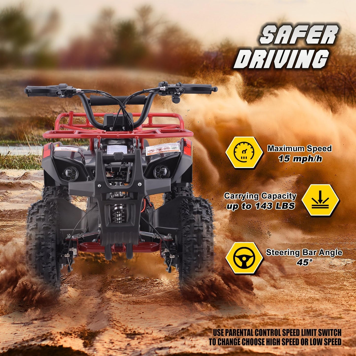 36V 4 Wheelers Electric ATV, Dirt Quad Vehicle Adjustable Speed, Kids Quad Bike 500W 12-15MPH Dual Suspension for Kids Ages 13+ (Green)