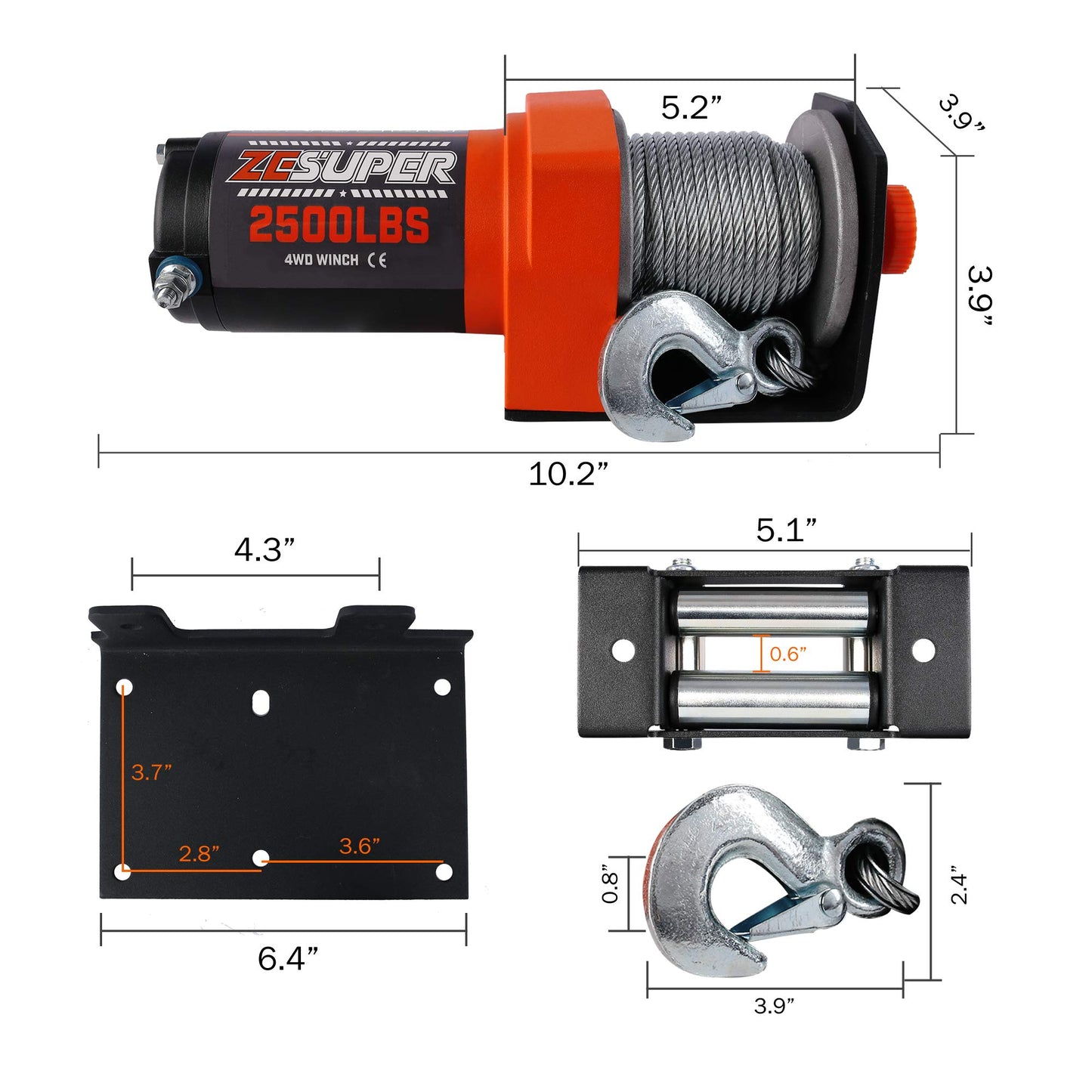 ZESUPER 3000 lb Electric Winch for ATV UTV Trailer Boat Synthetic Rope Winch 12V DC Off Road Towing Winches with Wireless Remote Mounting Bracket
