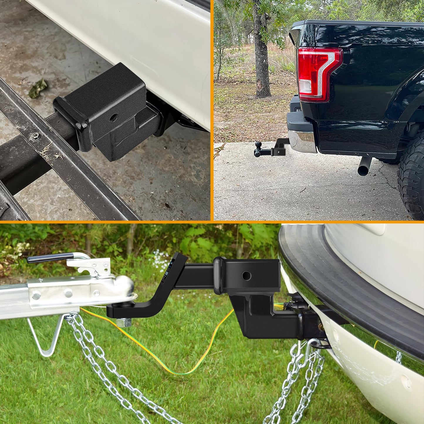 Nilight Trailer Hitch Receiver Extender Adapter Reducer 1-1/4 to 2Inch Hitch Adapter 6-1/2 inch Extension Sleeve Convertor 350Lbs with 1/2-Inch Diameter Pin and Clip with 5/8-Inch Adapter