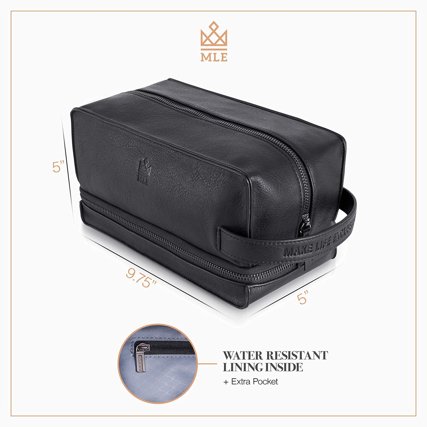 MAKE LIFE EXCLUSIVE Mens Leather Toiletry Bag – Travel Dopp Kit, Shaving Bag, Grooming & Hygiene Organizer, Leather Toiletry Bag for Men, Gift for Him